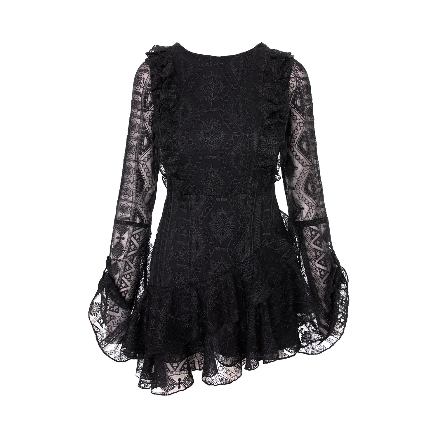 Women’s Black Pixie Asymmetric Silk Bell Sleeve Dress Extra Small Monarh