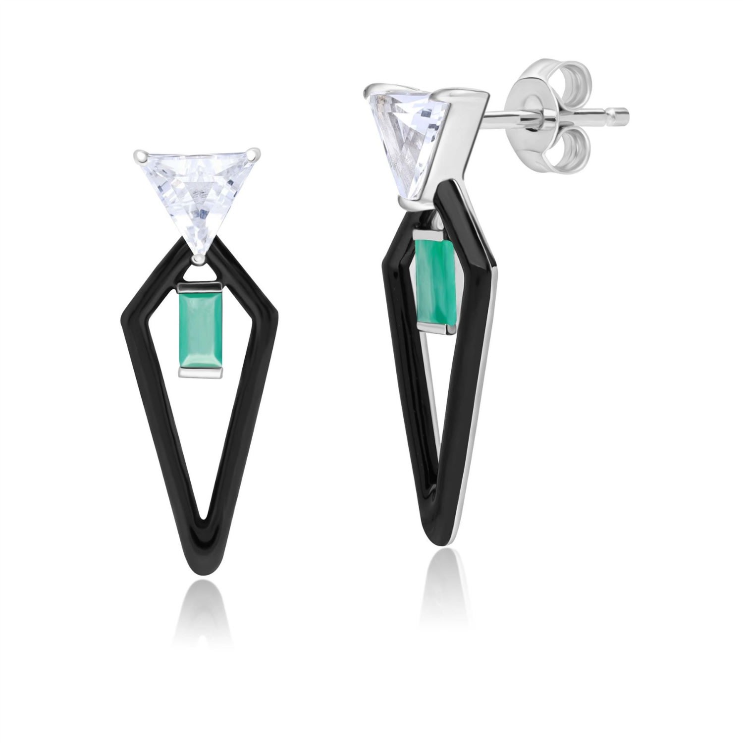 Women’s Green Grand Deco Enamel, Topaz & Emerald Drop Earrings In 9Ct White Gold Gemondo