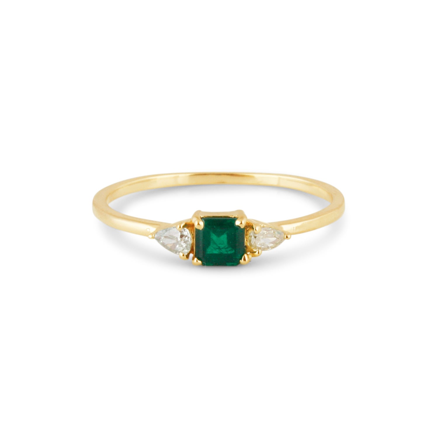 Women’s Emerald Square And Diamond Pear Shape Ring In 18K Yellow Gold Tresor Collection