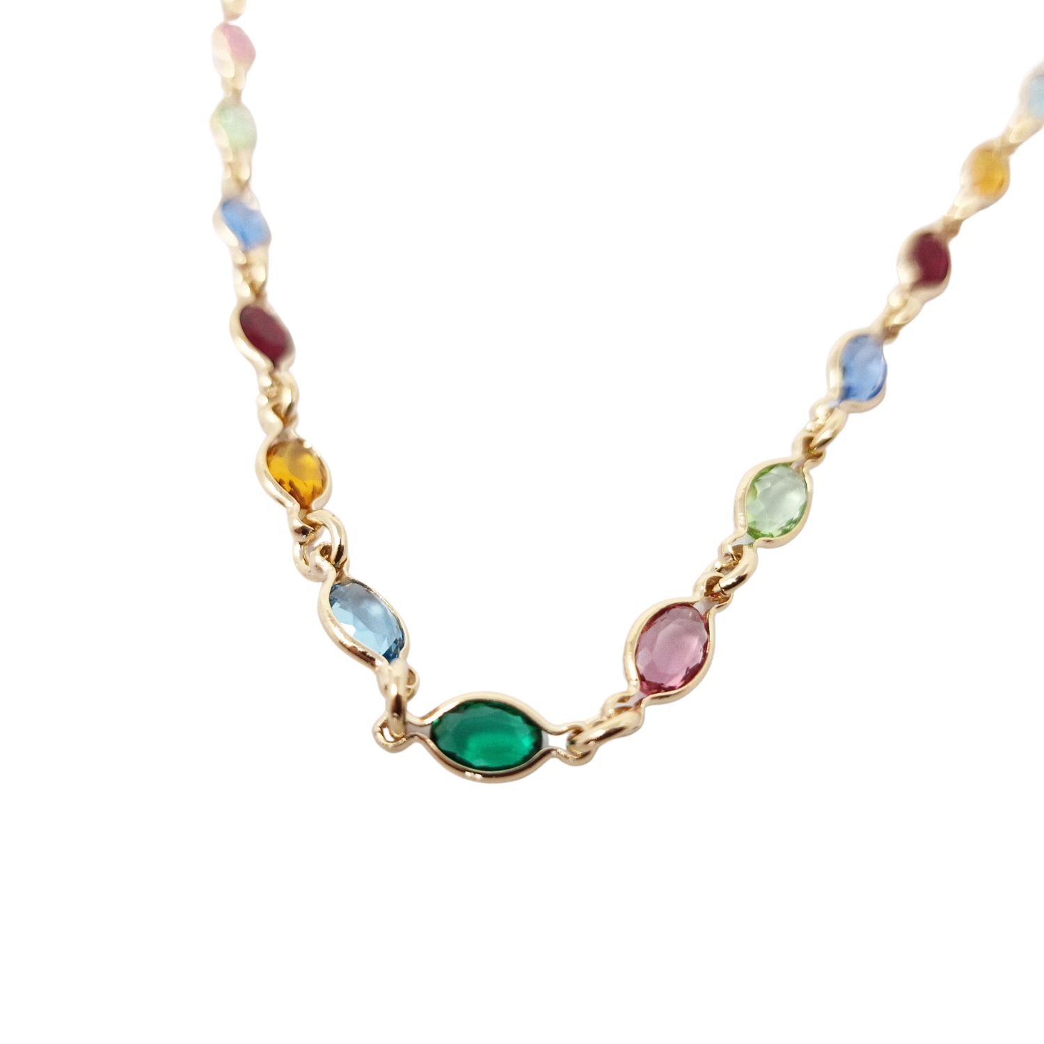 Women’s Gold / Green / Red Gold Vermeil Multi Gemstone Necklace, Colourful Gem Stone Necklace, Rainbow Birthstone Necklace, Multicoloured Crystal Necklace Harfi