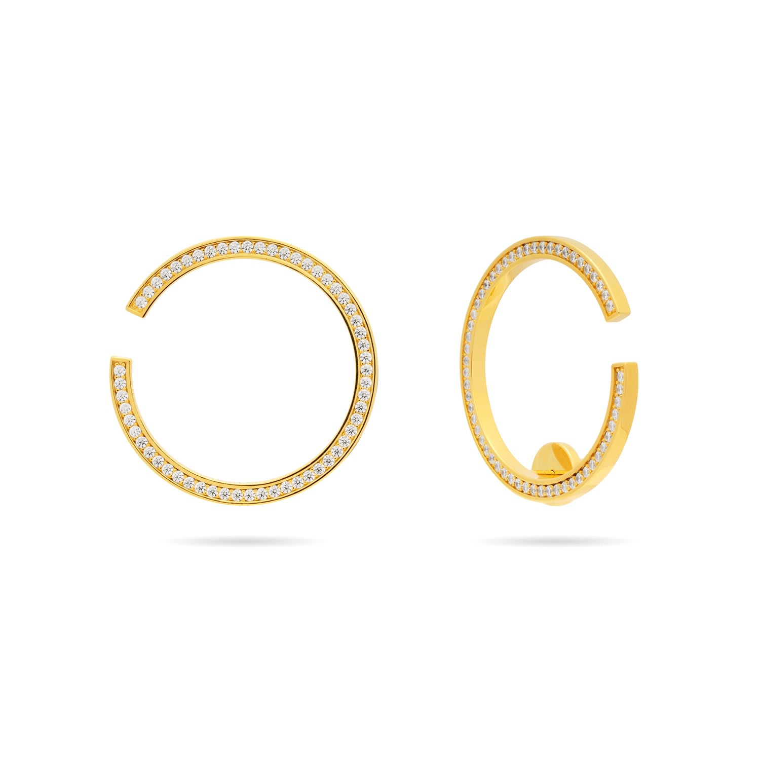 Women’s Large Hoop And Cuff Earrings With Pave Cz - Gold Meulien