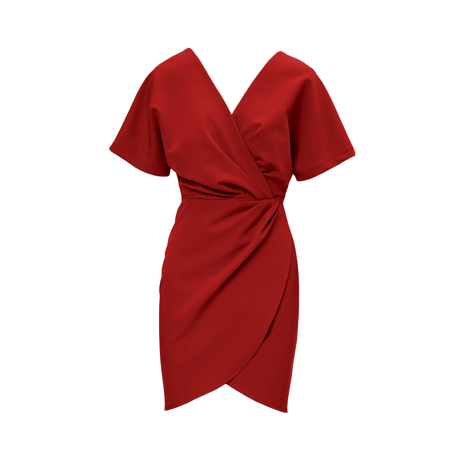 Bluzat Women's Red Mini Dress With Pleats And V-neck In Red