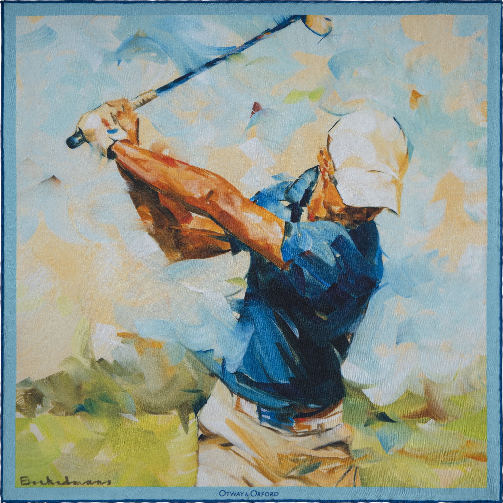 Otway & Orford Men's Blue / Green 'golf Swing' Silk Pocket Square. Full-size. In Multi