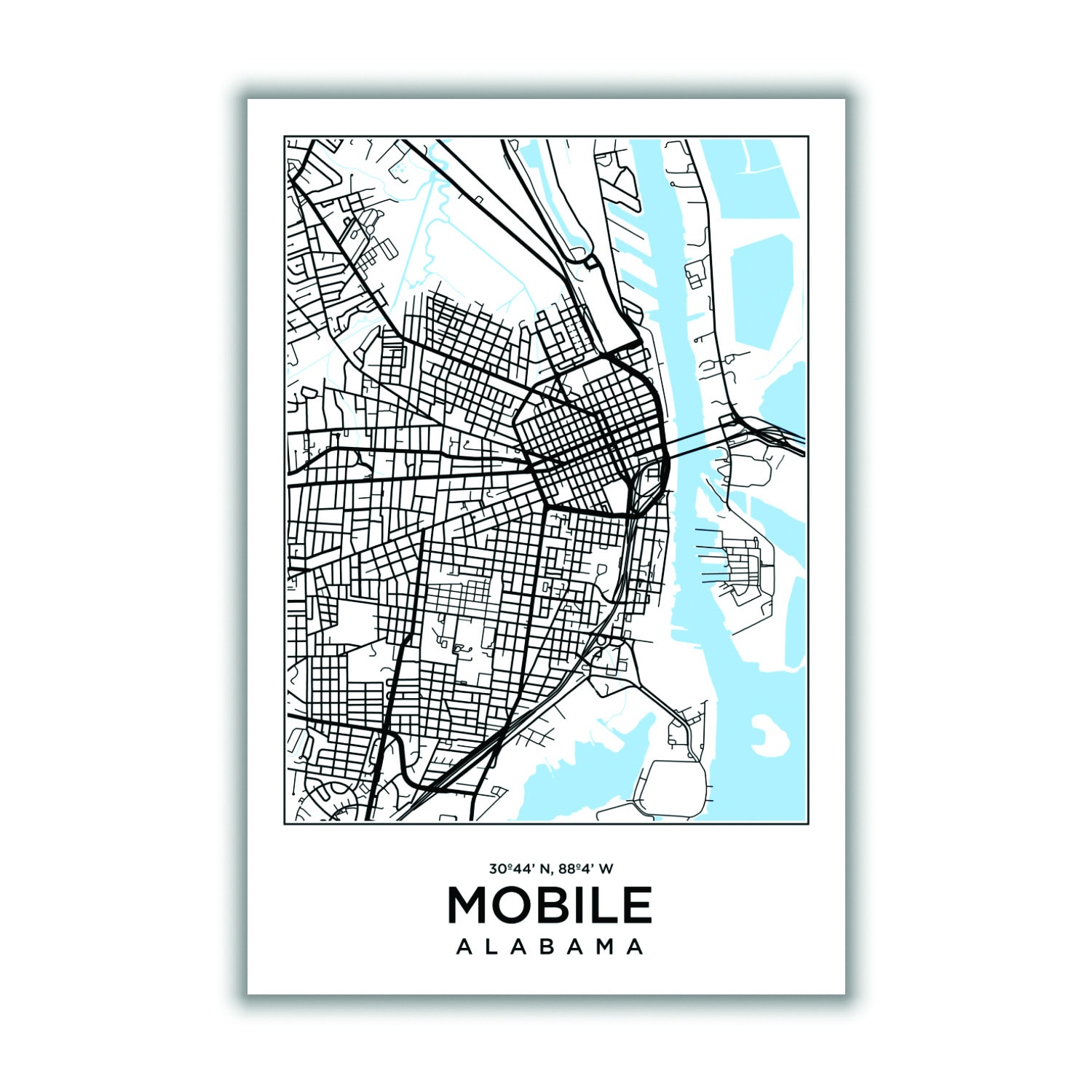 Blue Map Of Mobile Alabama Extra Small Stanley Print House