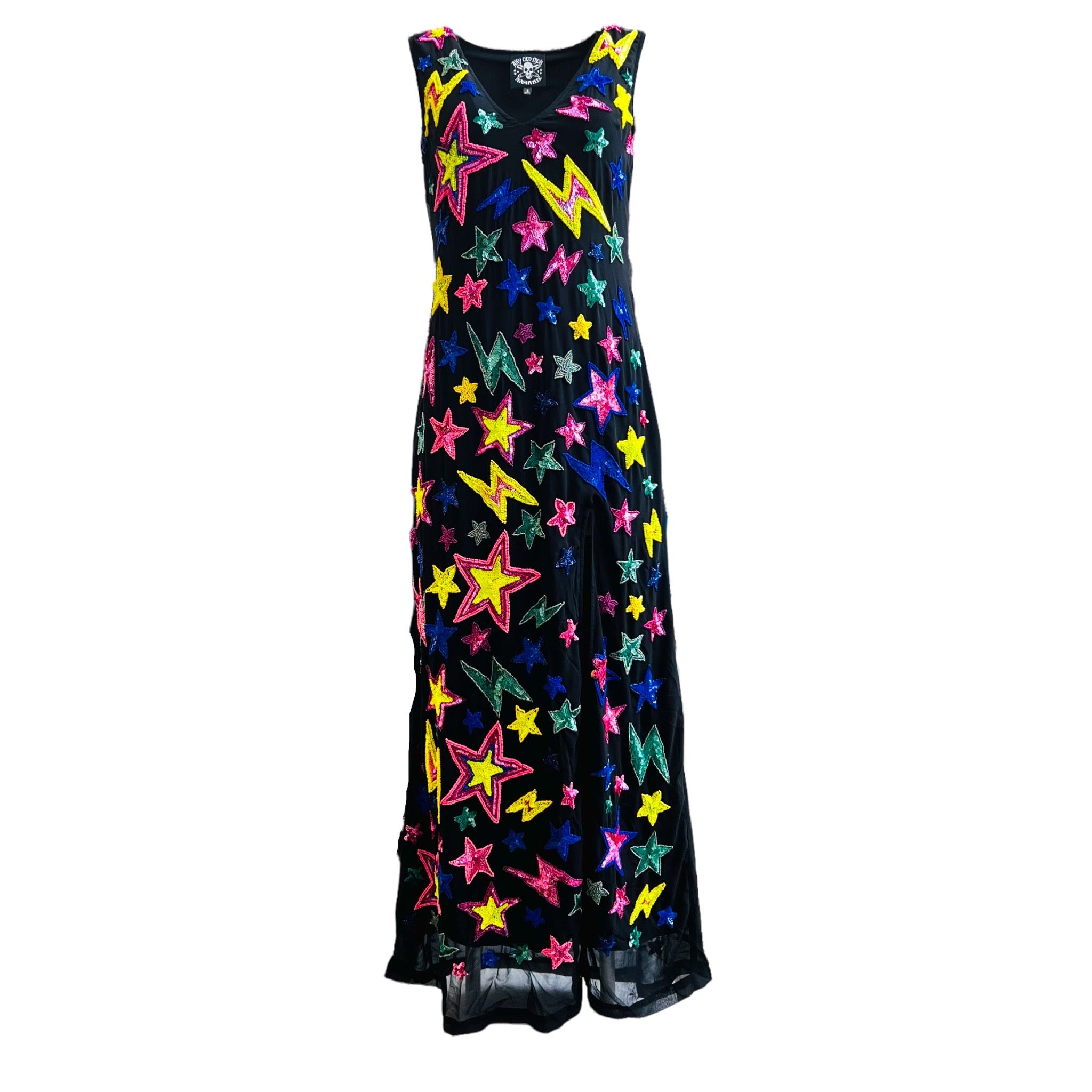 Any Old Iron Women's Black Neon Star & Lightning Beaded Gown In Black