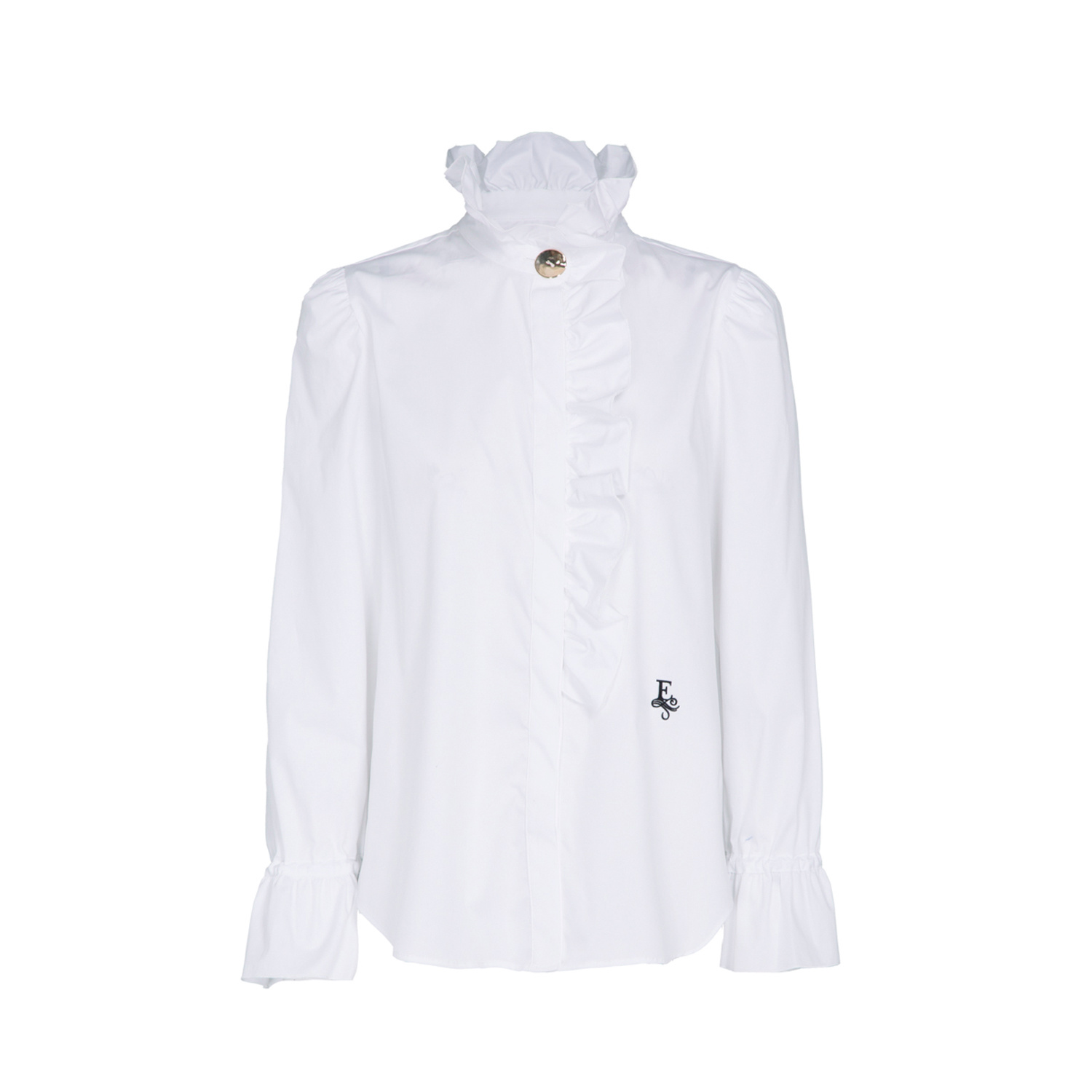 The Extreme Collection Women's Boheme White Gingham Blouse With Ruffled Trim And High Collar