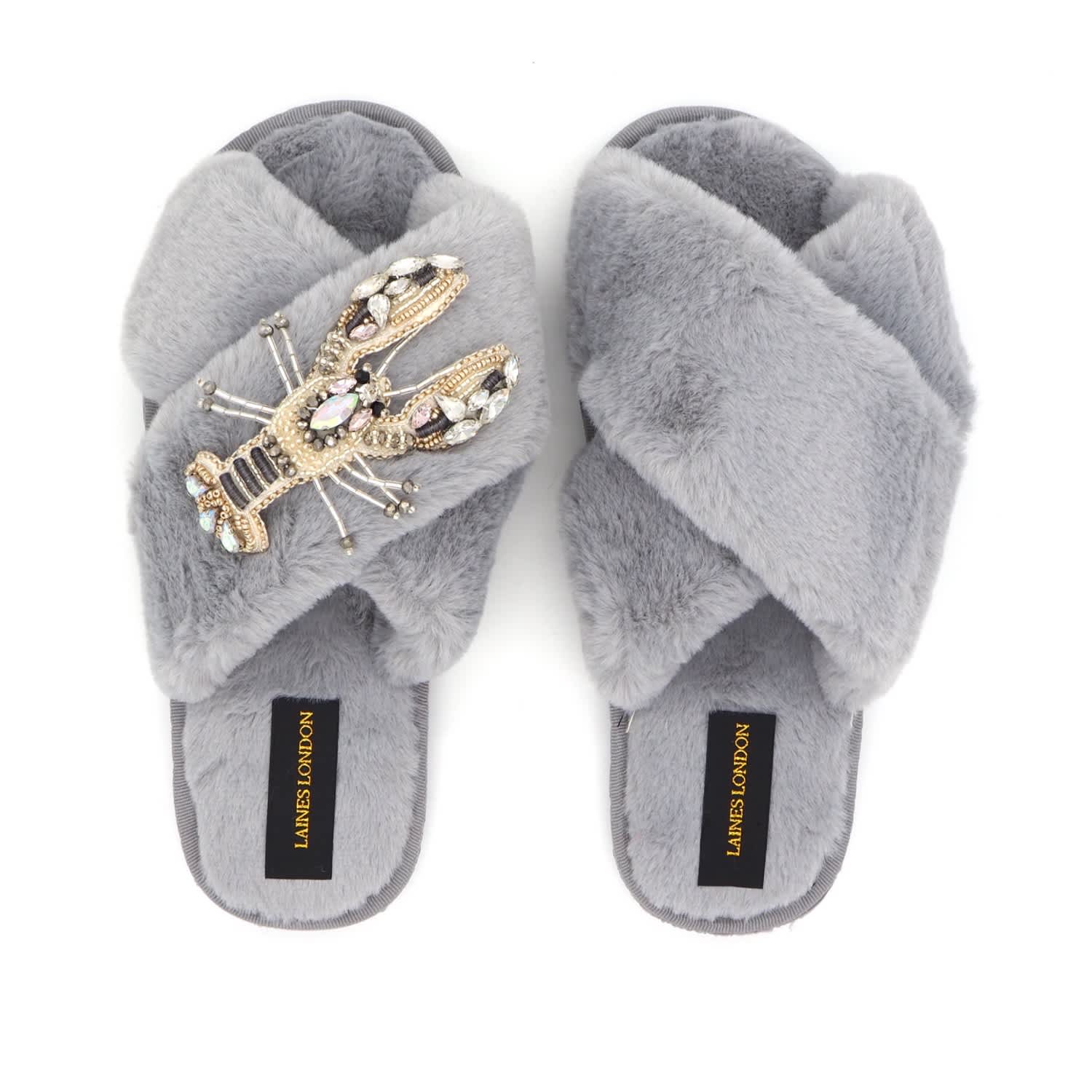 grey fluffy slippers