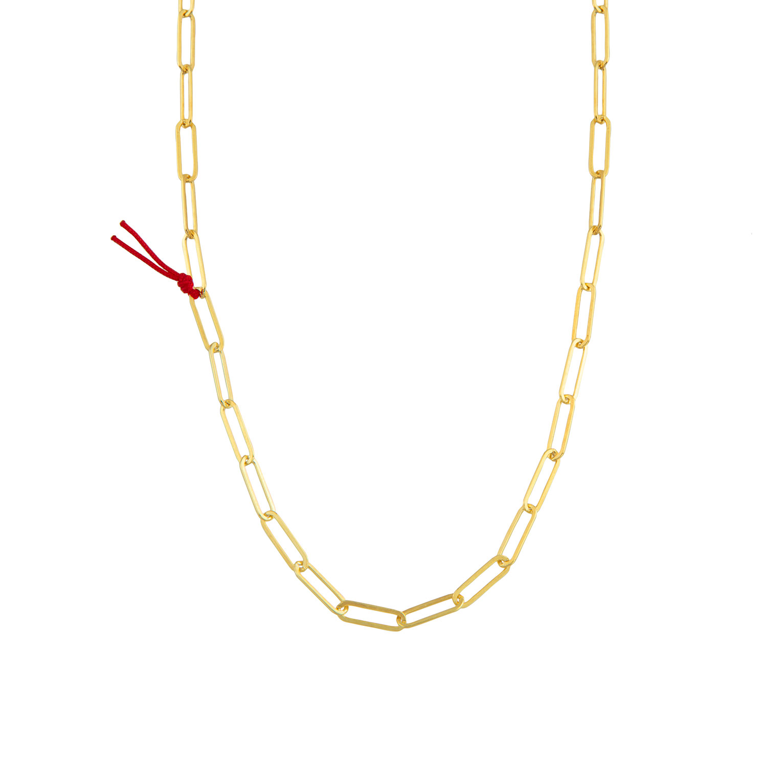 The Pheia Women's Gold Paperclip Chain Necklace With Red String In Gold