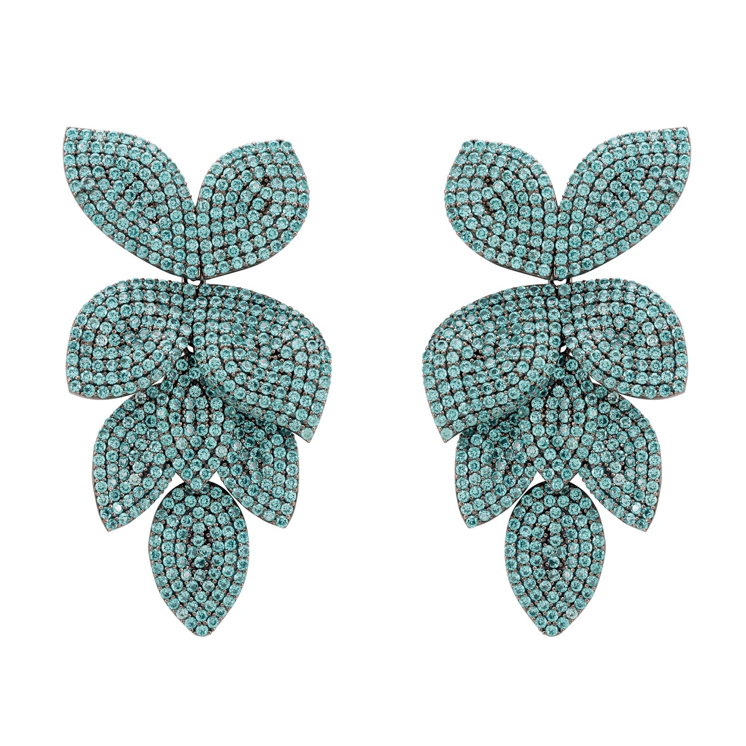 Women’s Green / Blue / Silver Petal Cascading Flower Earrings Silver Aqua Latelita