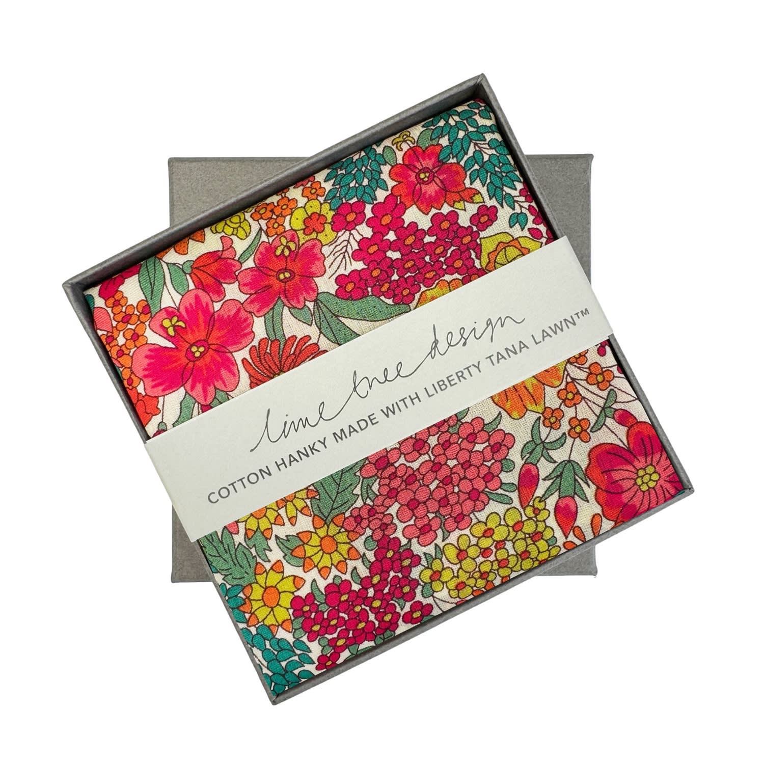 Lime Tree Design Men's Single Boxed Hanky Made With Liberty Fabric Margaret Annie Bright