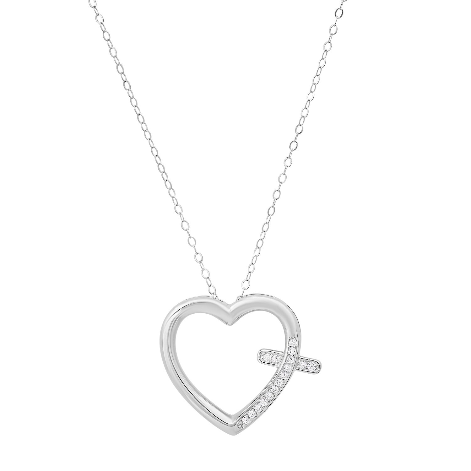 Kylie Harper Women's Sterling Silver Diamond Cz Heart Cross Pendant Necklace In Metallic
