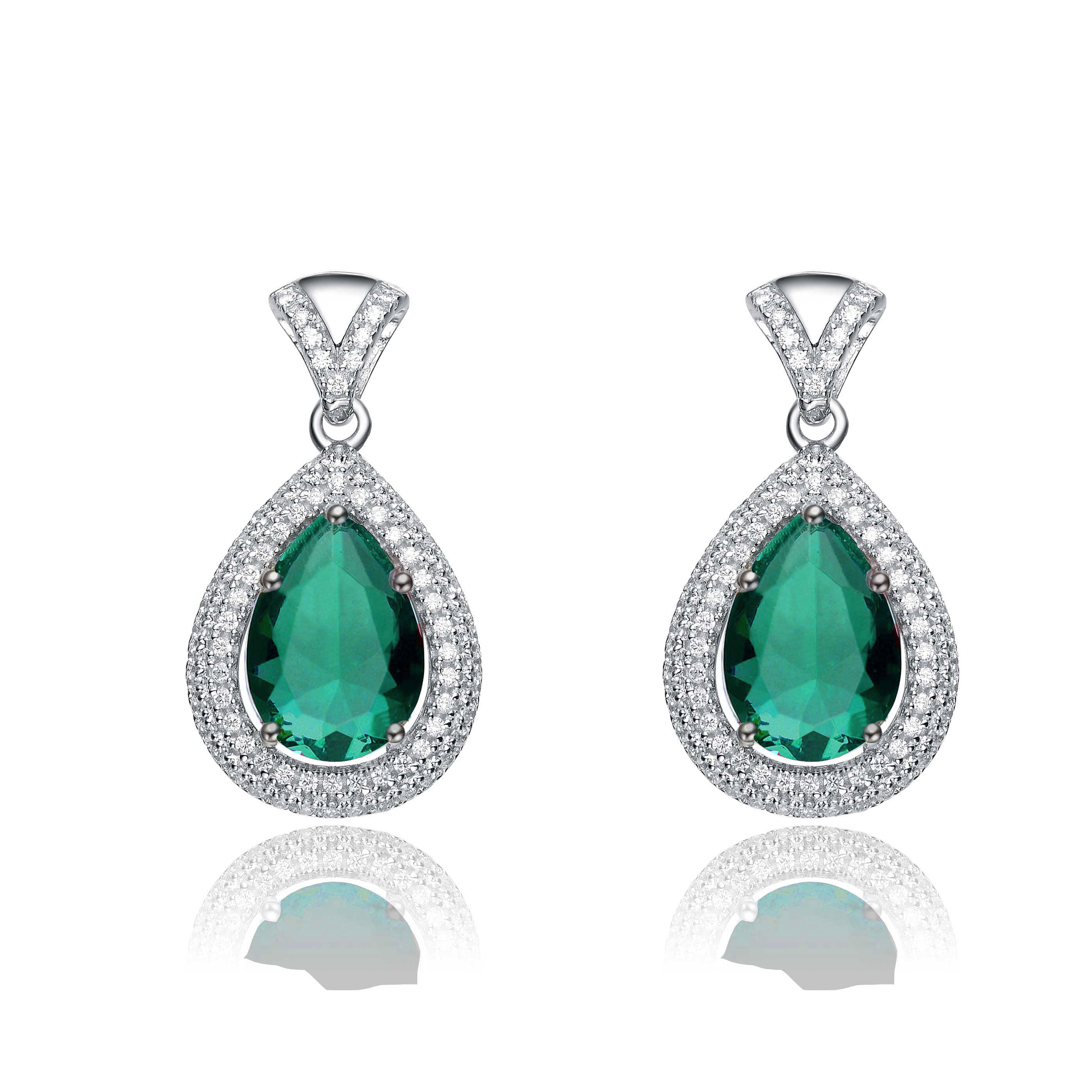 Women’s Silver / Green / White Constance Dauphine Teardrop Earrings Genevive Jewelry