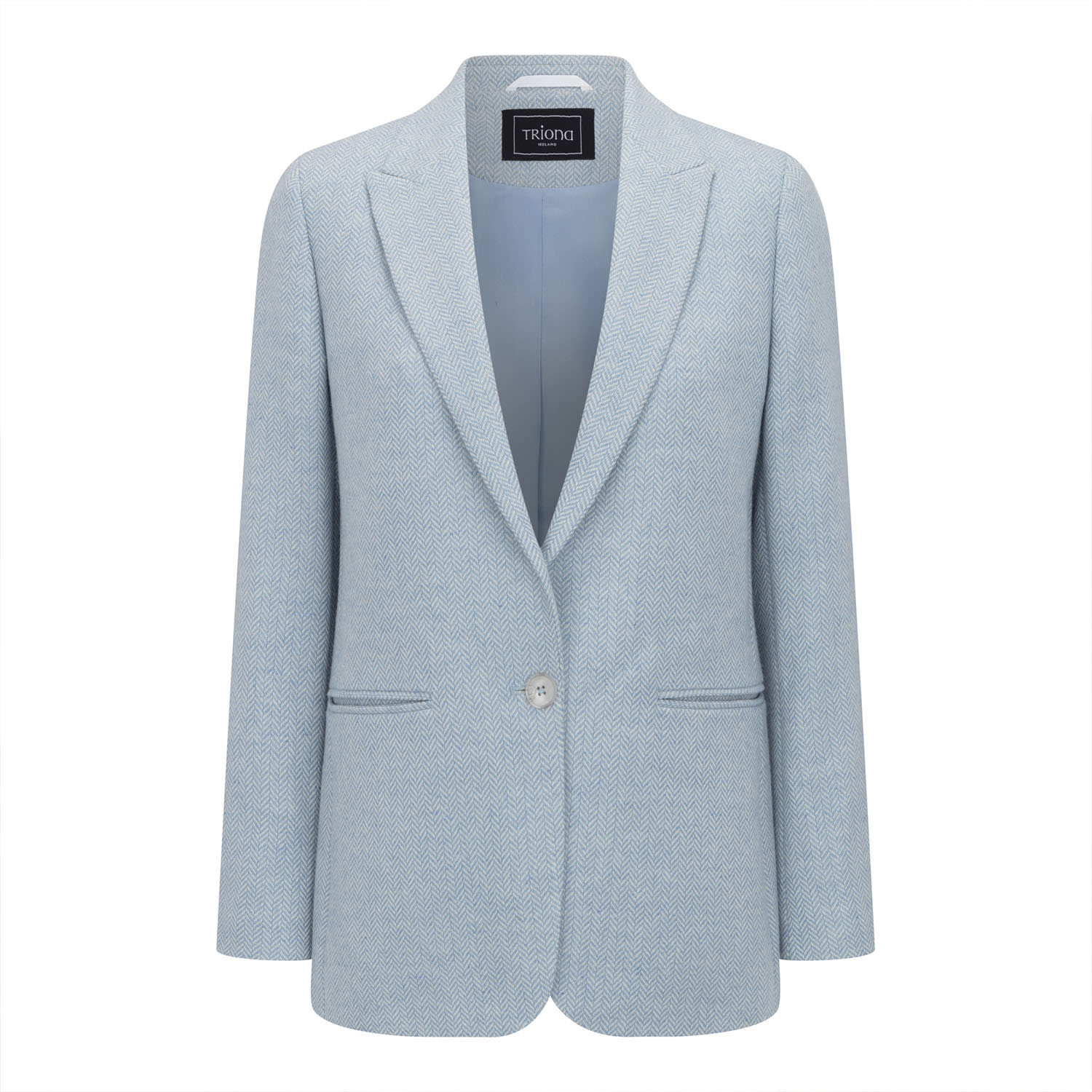 Triona Women's Sky Blue Herringbone Cara Tweed Blazer In Blue