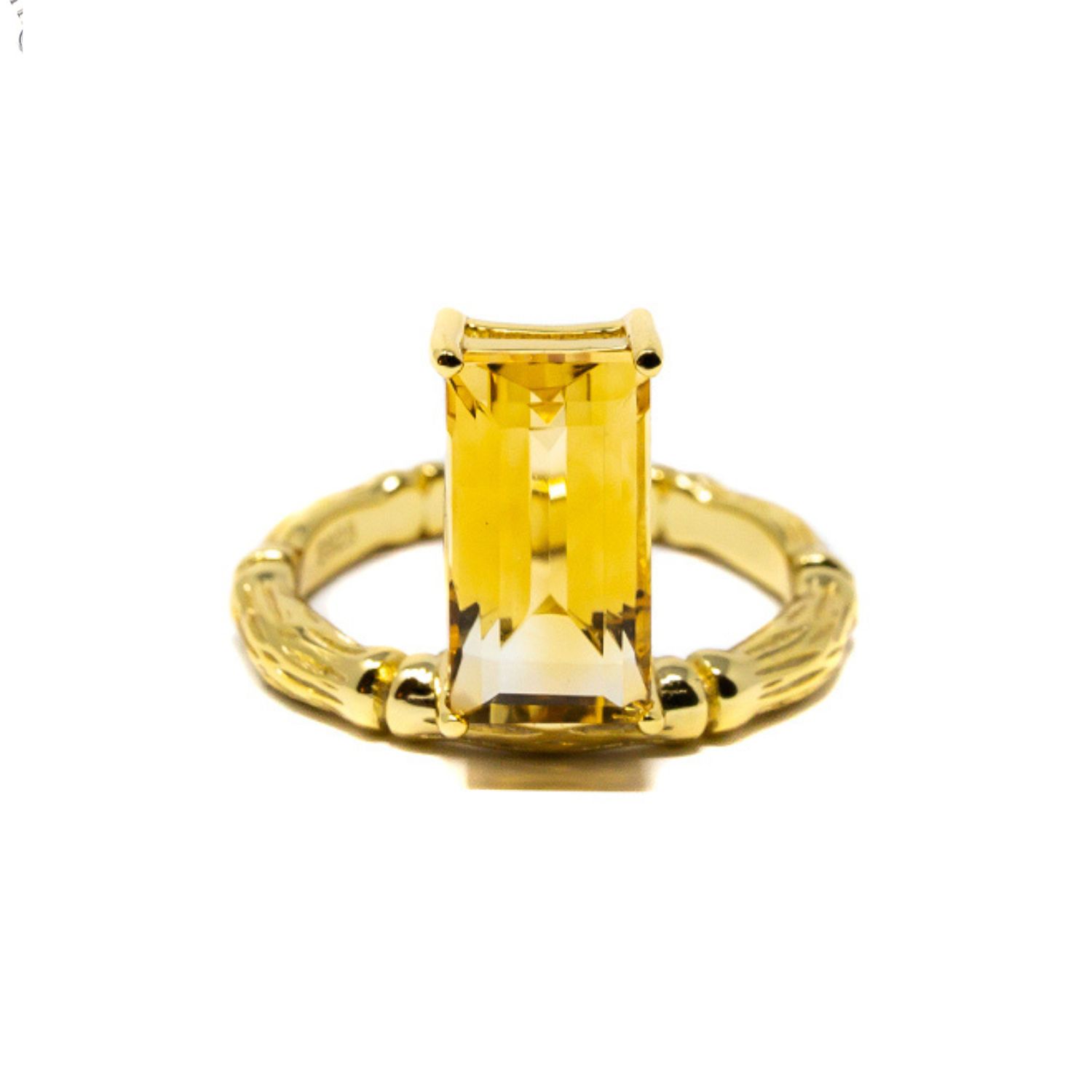 Nasi Silver Women's Orange Floating Baguette Bamboo Gemstone Ring- Citrine, Gold In Gold