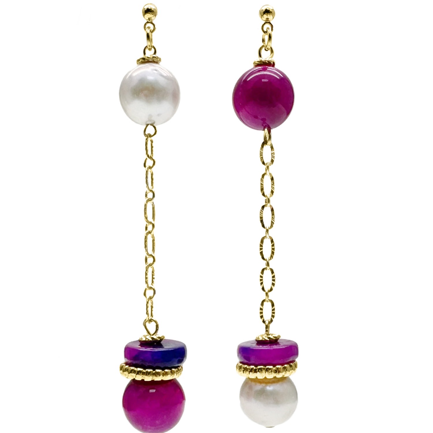 Farra Women's Pink Gray Freshwater Pearls And Magenta Gemstone Dangle Earrings In Pink