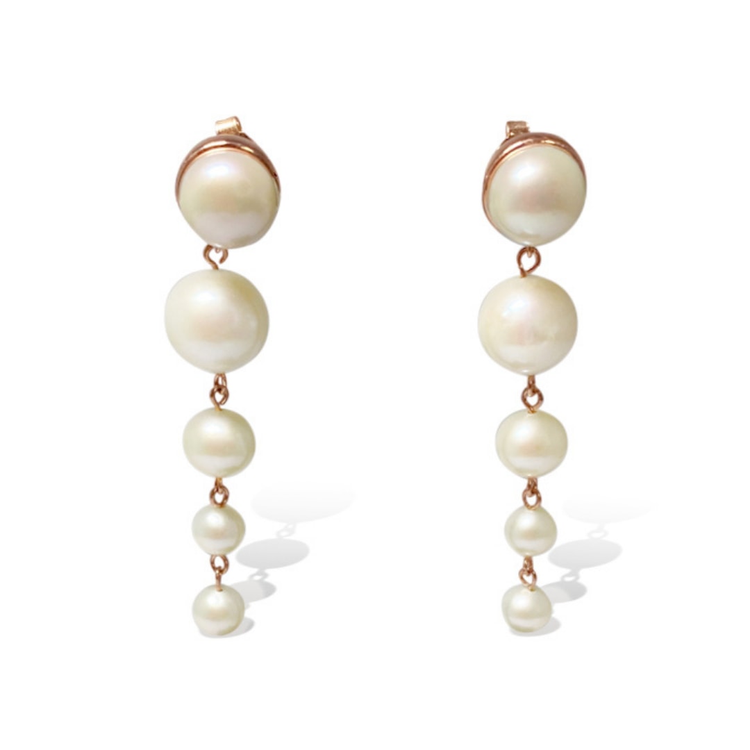 Fv Jewellery Women's Silver Perle 5 Drop Fresh Water Pearl & Rose Gold Earrings In Gold