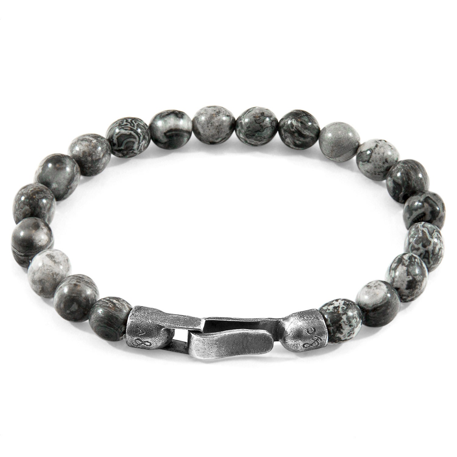 Anchor & Crew Men's Grey Jasper Nachi Silver & Stone Beaded Bracelet In Gray