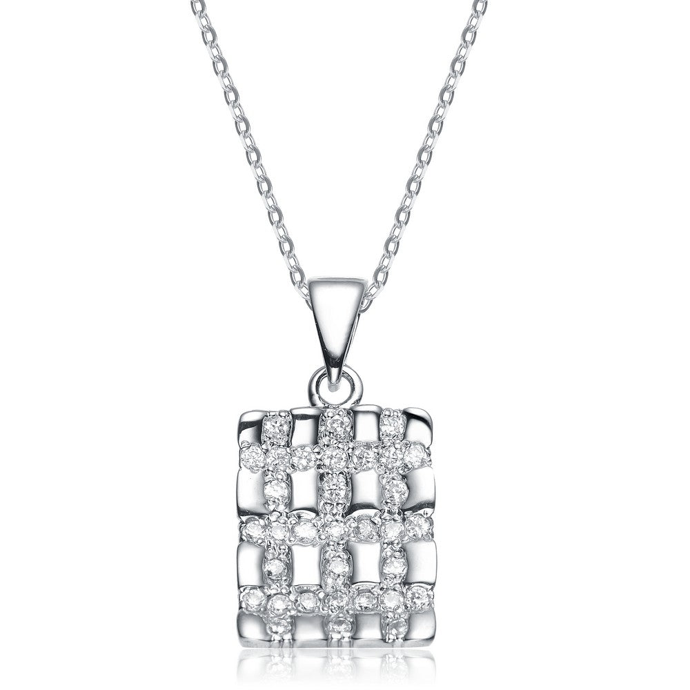 Women’s White / Silver Sterling Silver White Cubic Zirconia Woven Square Pendant Genevive Jewelry