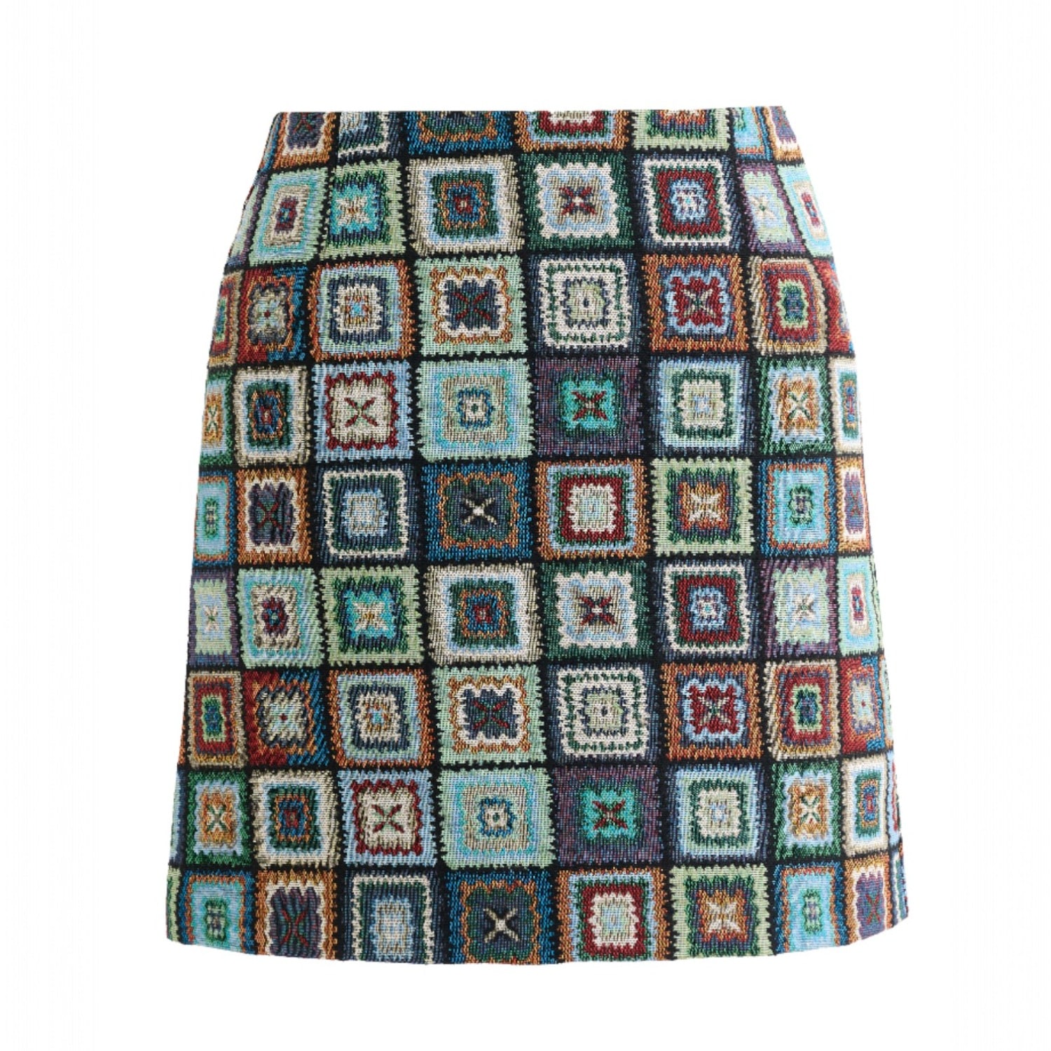 Louche Women's Green Aubin Seventies Patch Jacquard A-line Mini Skirt – Multicoloured In Green