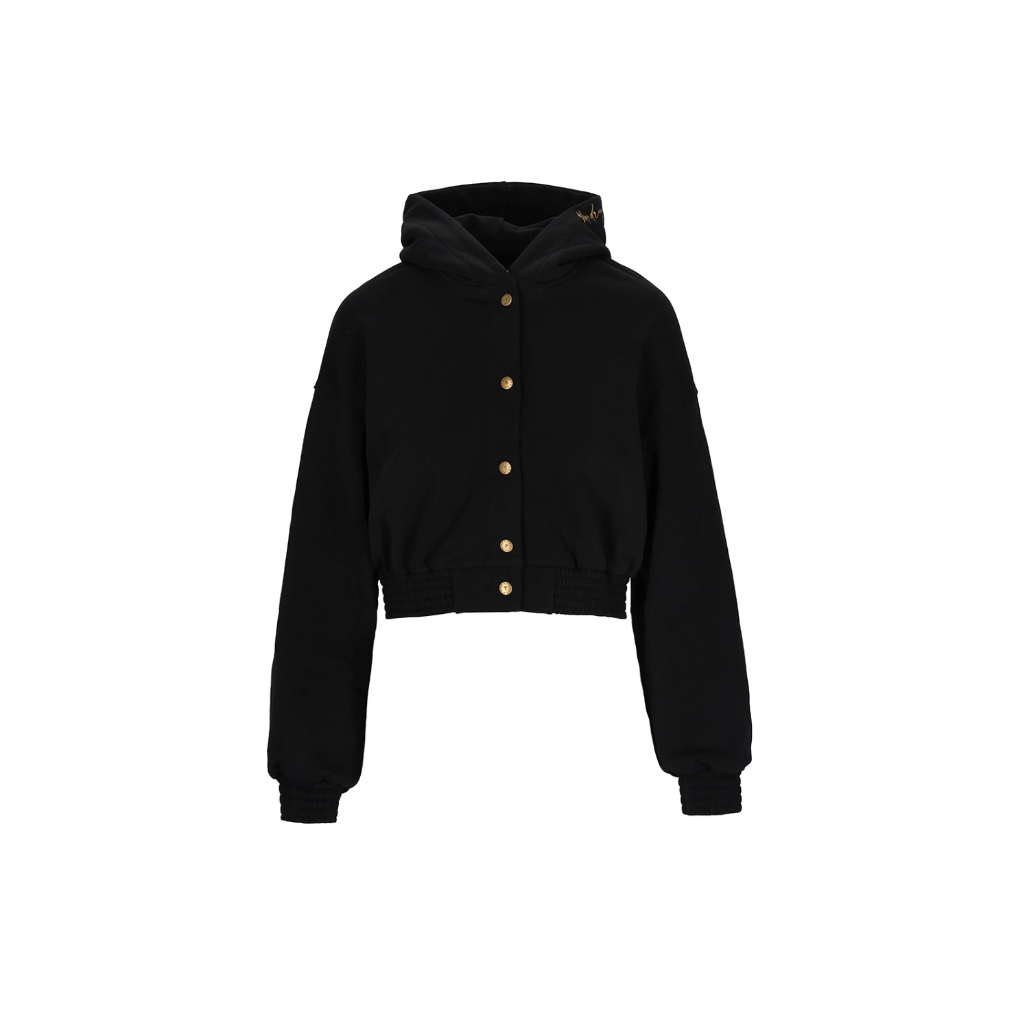 Mandragora Women's Black Cotton Hoodie Fastened With Snaps In Black