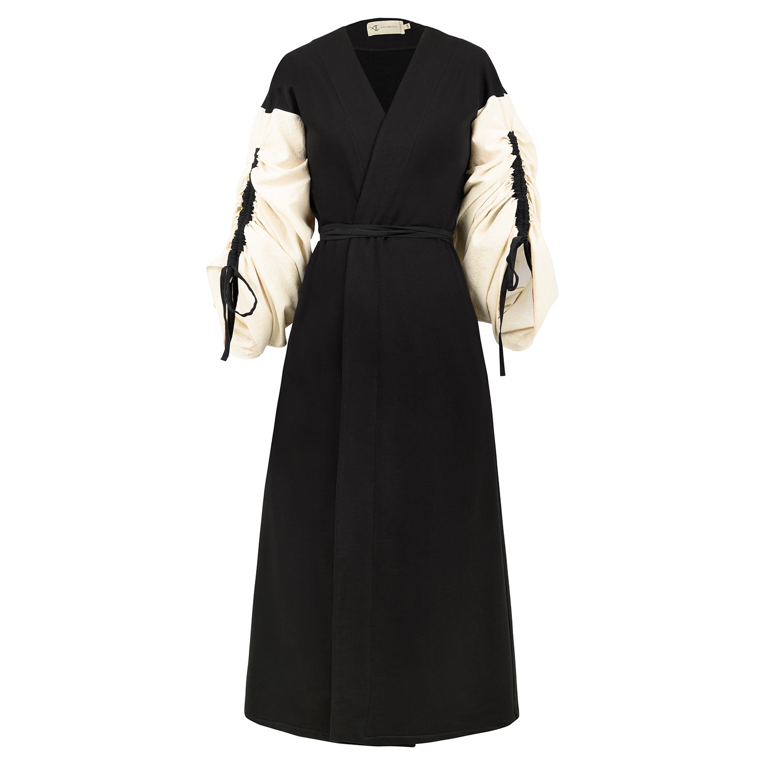 Alina Cernatescu Women's Black / Neutrals Astrid Maxi Beige Black Cotton Adjustable  Statement Sleeves Cardigan Coat