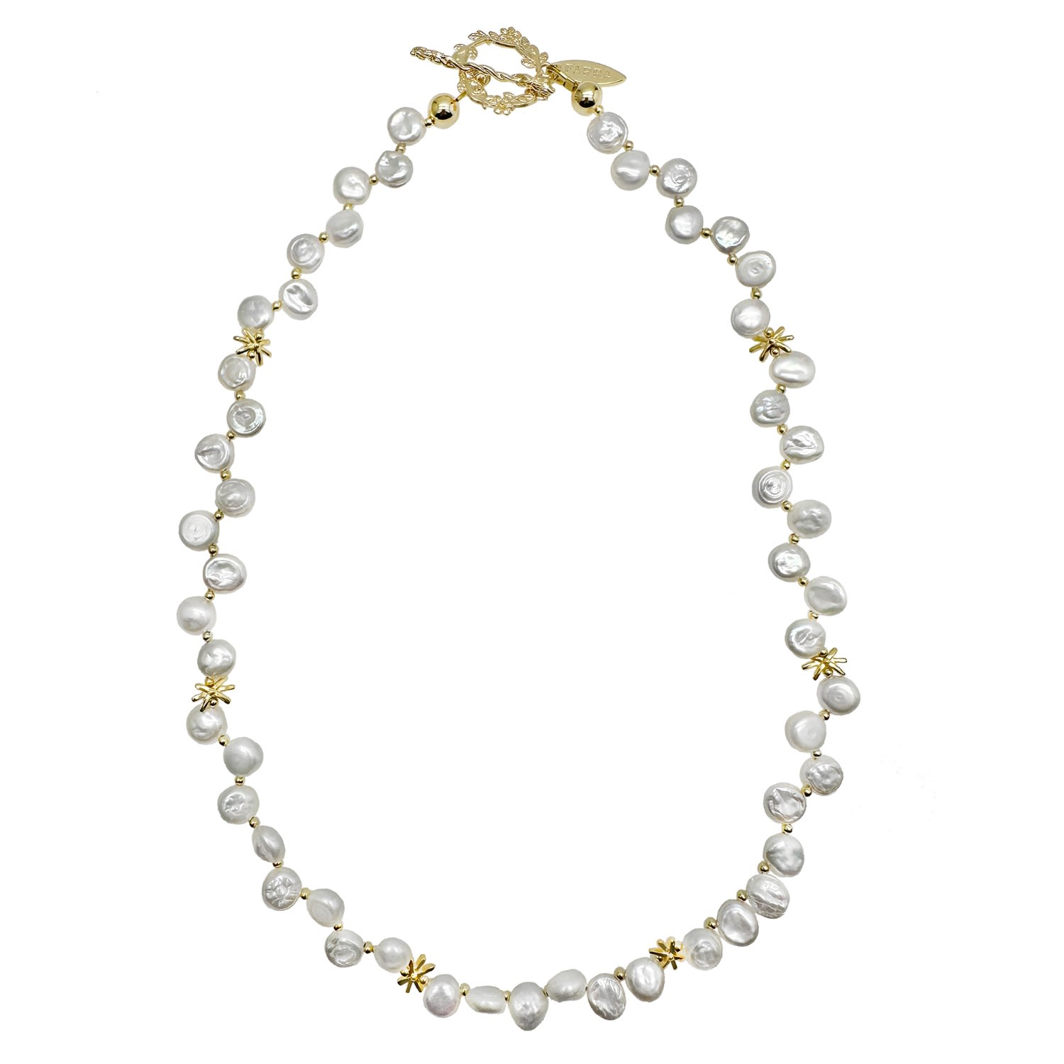 Farra Women's White Flower Petals Freshwater Pearls Necklace In Gold
