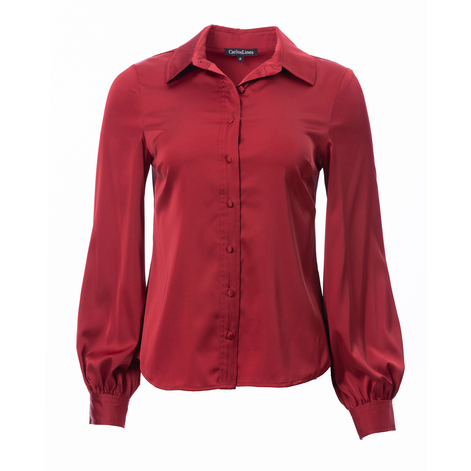 Carloslines Women's Red Button Down Long Sleeve Shirt In Burgundy Solid In Red