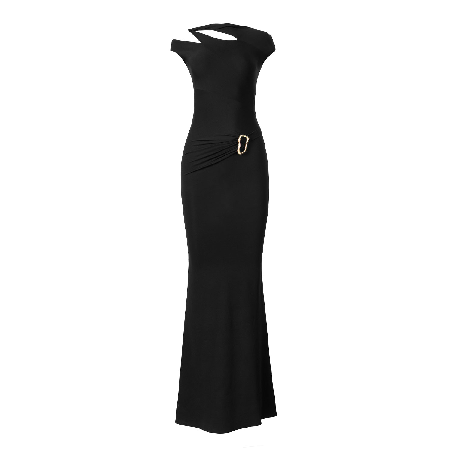 Moos Studio Women's Black Asymmetric Cut-out Maxi Dress