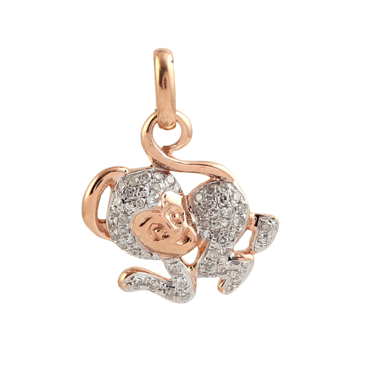 Women's White / Gold 14K Rose Gold Diamond Monkey Charm Pendant | Artisan