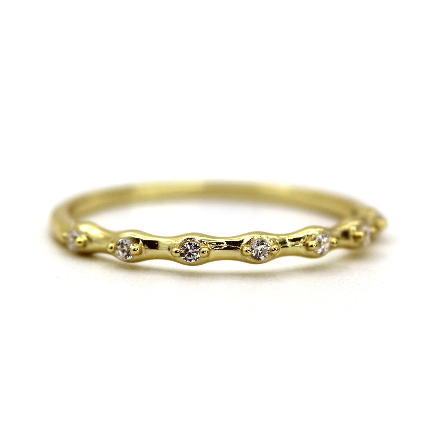 Women’s Unique Eternity Diamond Settings Hammered Textured Yellow Gold Ring Vicstonenyc Fine Jewelry