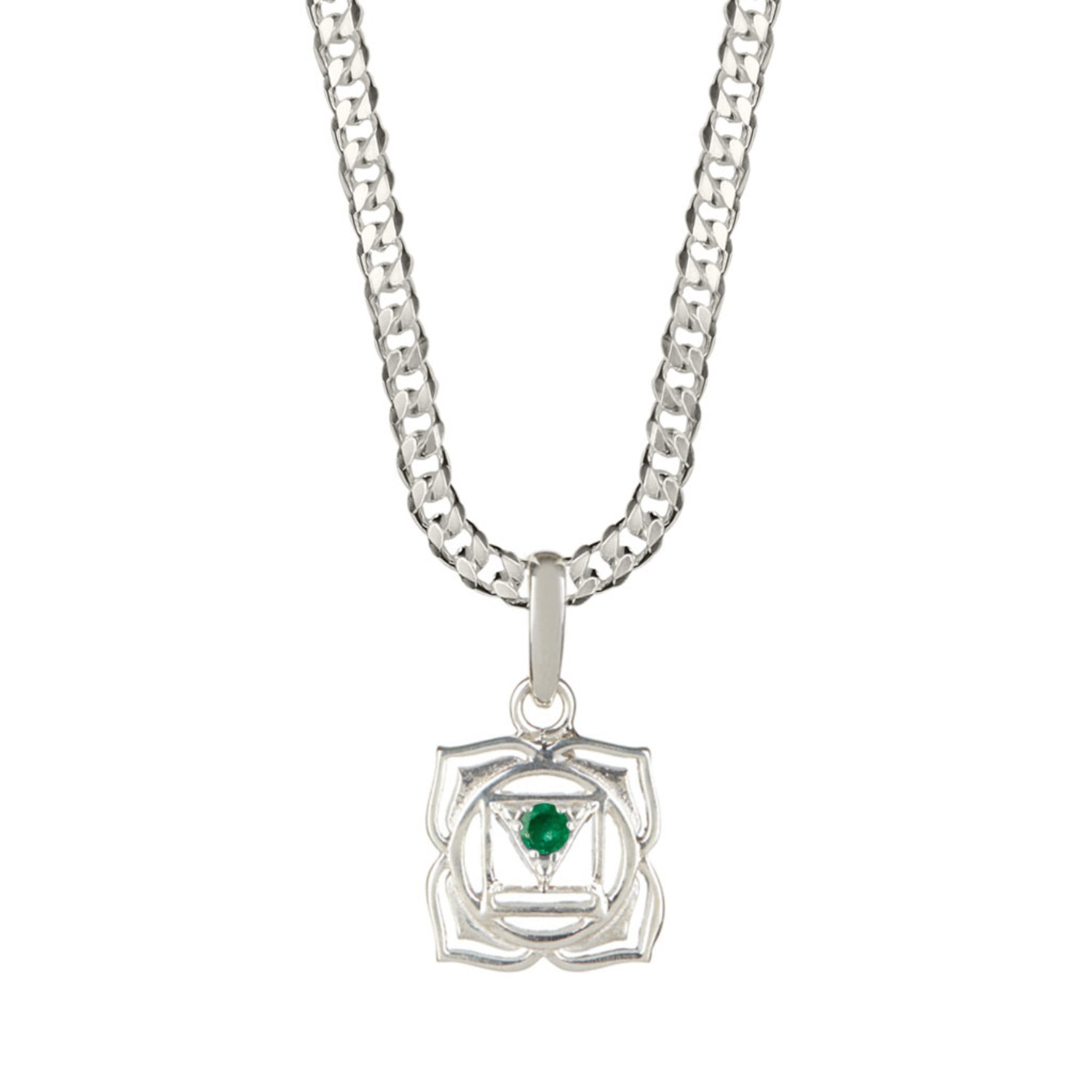 Charlotte's Web Jewellery Green / Silver Root Chakra Mens Silver Necklace - Emerald In Multi