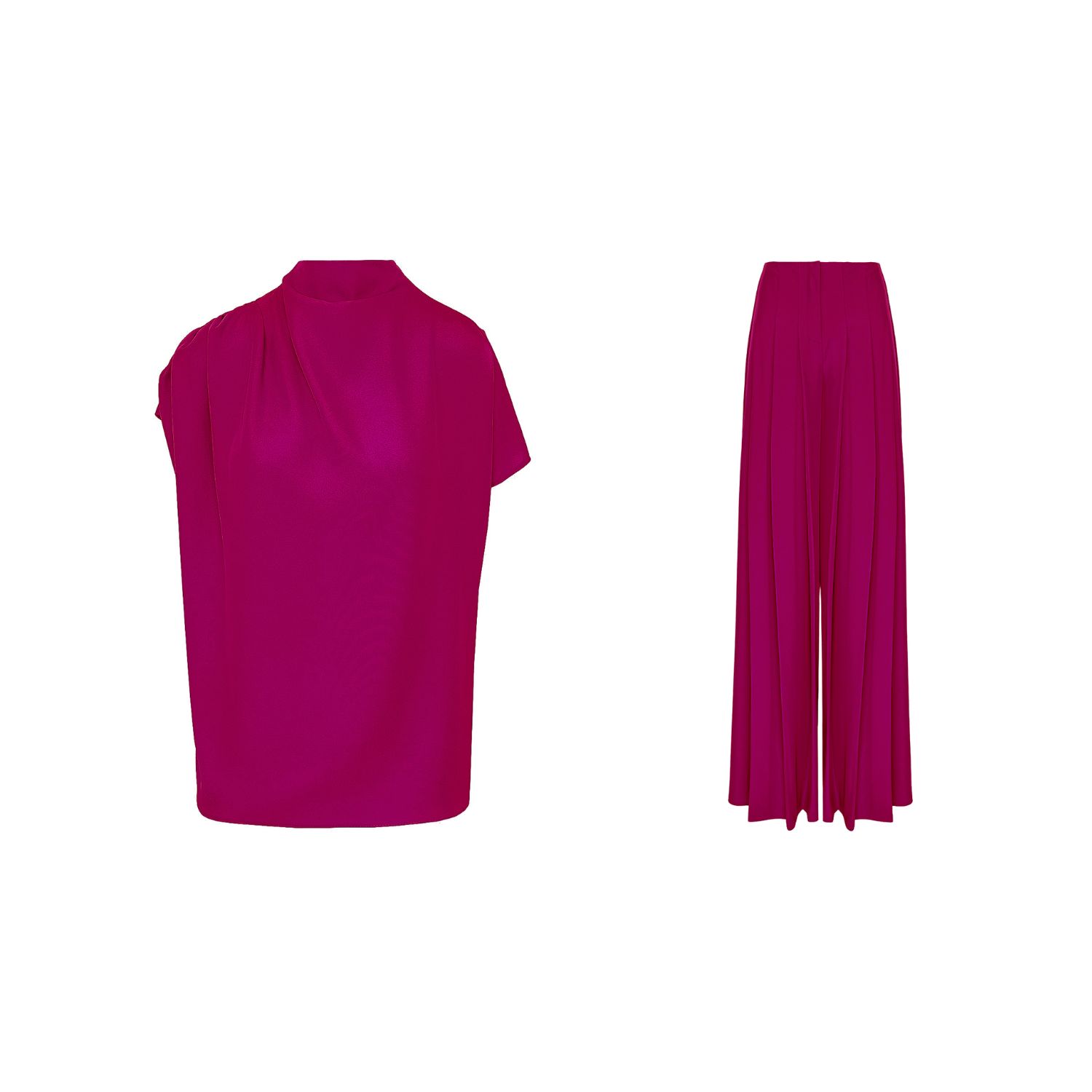 Bluzat Pink / Red / Purple Fucsia Draped Top And Pleated Pants Set In Multi
