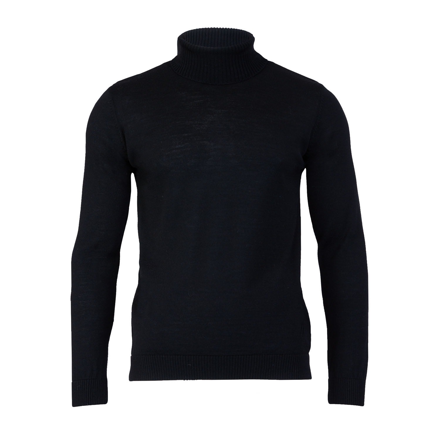 Mens Extra Fine Merino Wool Weston Roll Neck Jumper - Black Small Paul James Knitwear