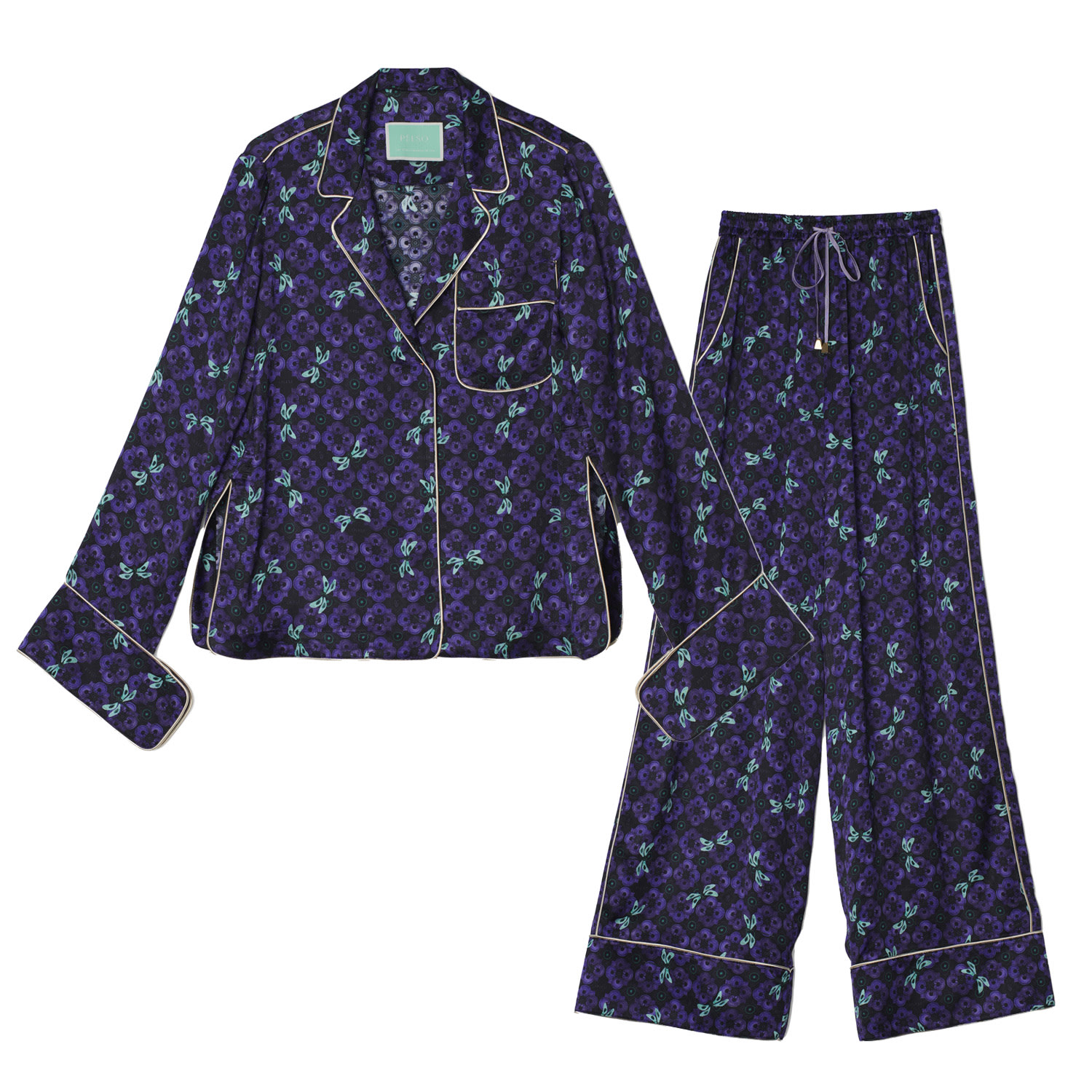 Pelso Women's Pink / Purple / Green Kaali Luxury Pajama Set In Blue