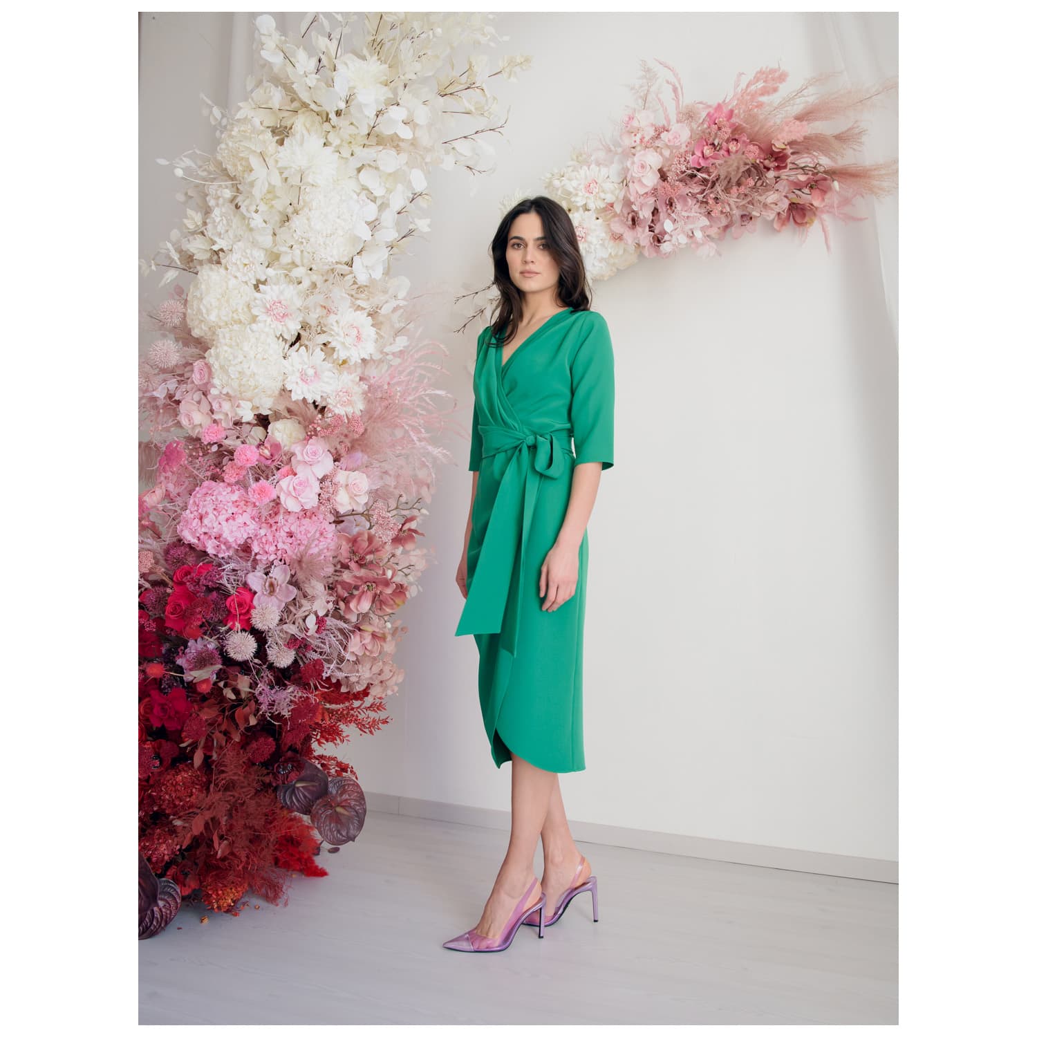 green and pink wrap dress Preslee Non Returnable – Girl In Mind main image 1