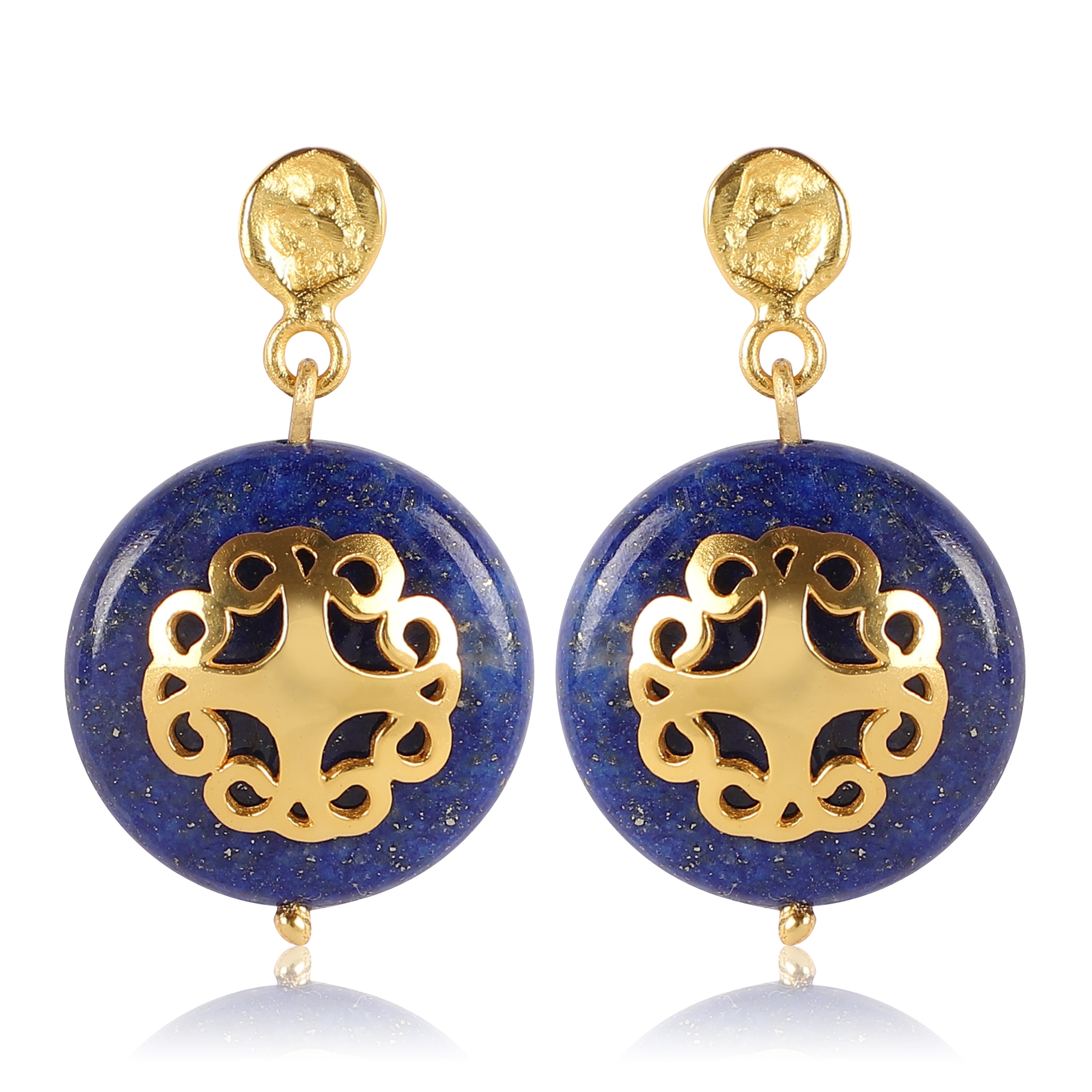 Lila Rasa Women's Gold / Blue Lapis Lazuli Earring With Filigree Melange In Multi