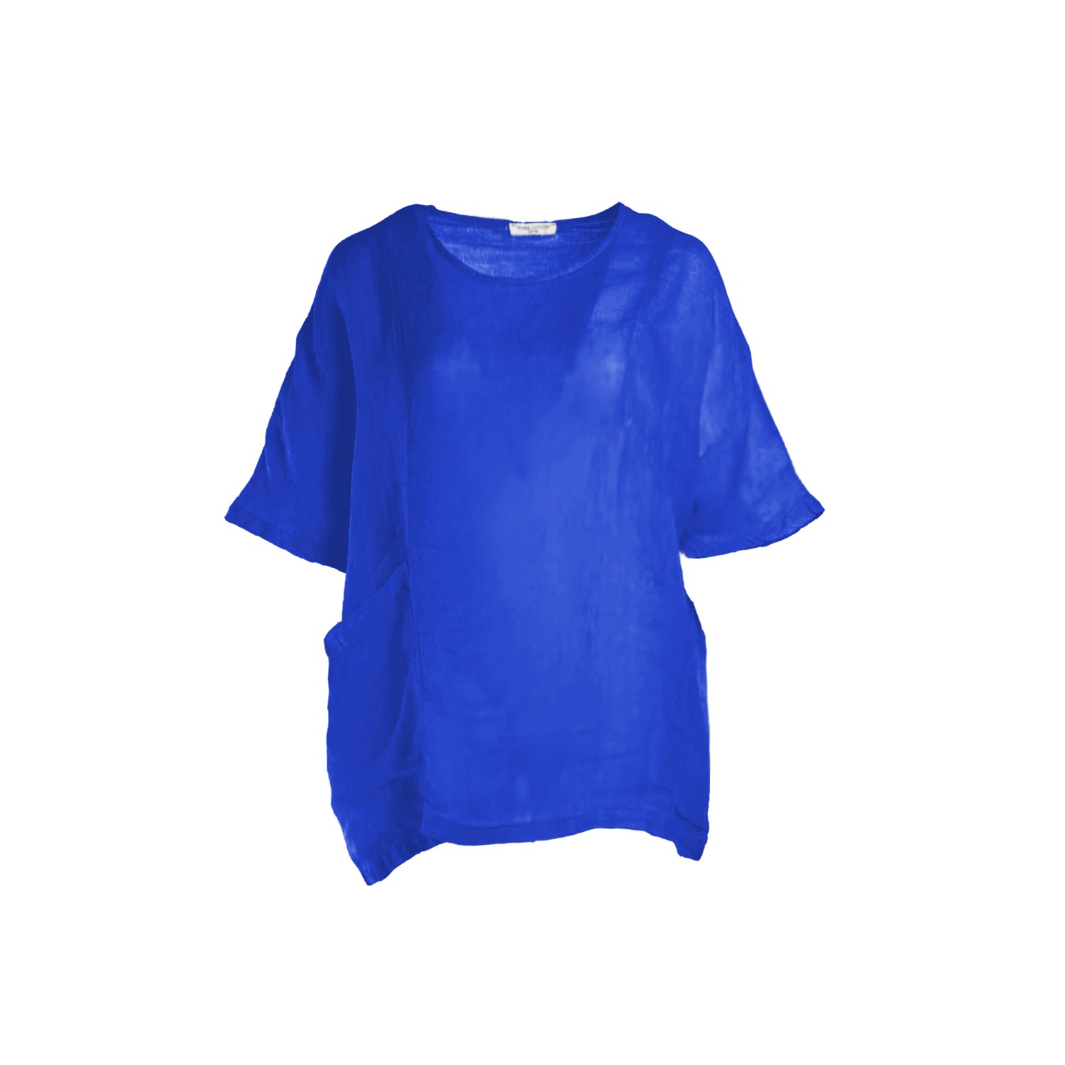 Women’s Blue Front Right Pocket Linen Gauze Curve Blouse - Lapis One Size Haris Cotton