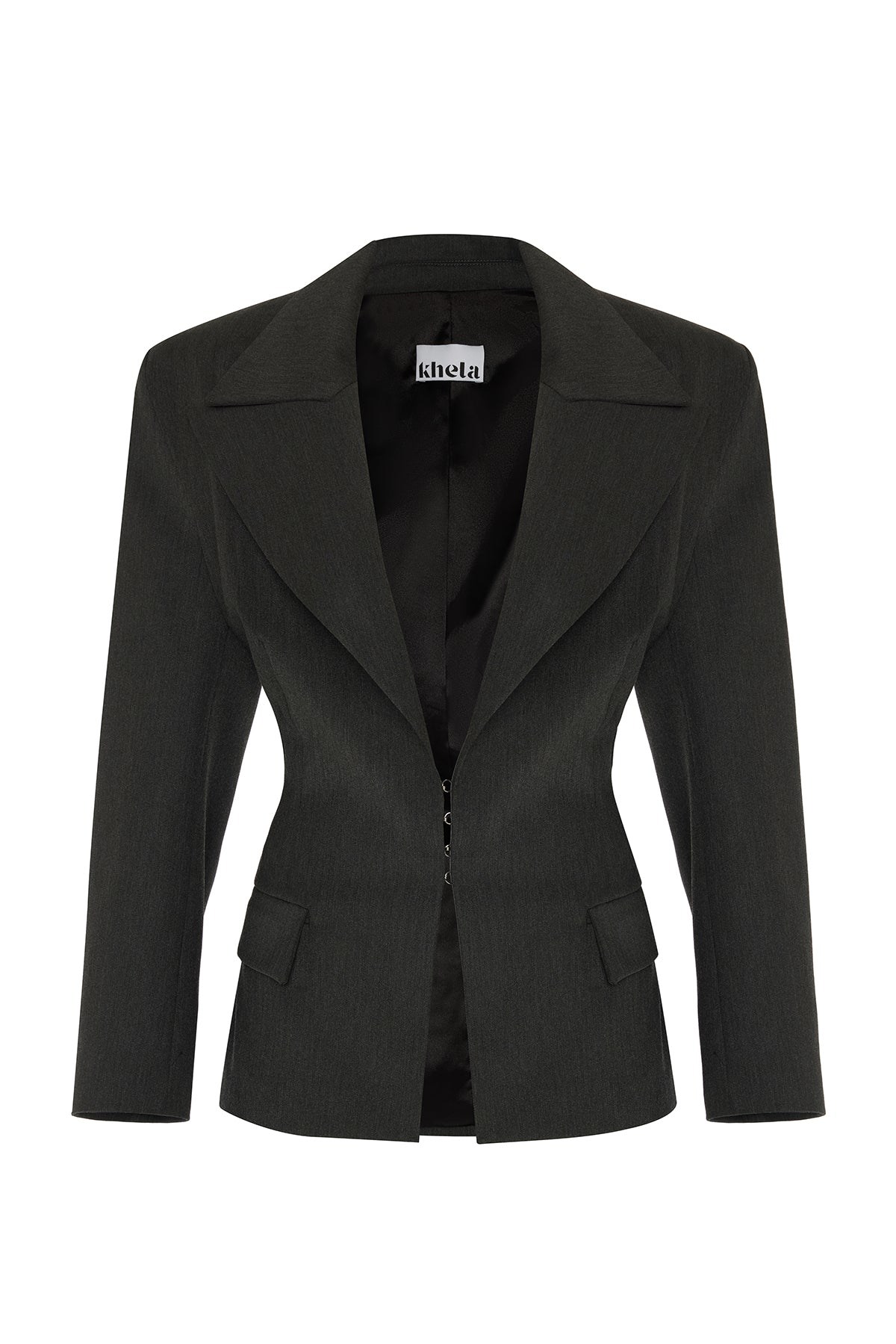 Khéla The Label Women's Grey Self Made Blazer With Hook And Eye Closure In Black
