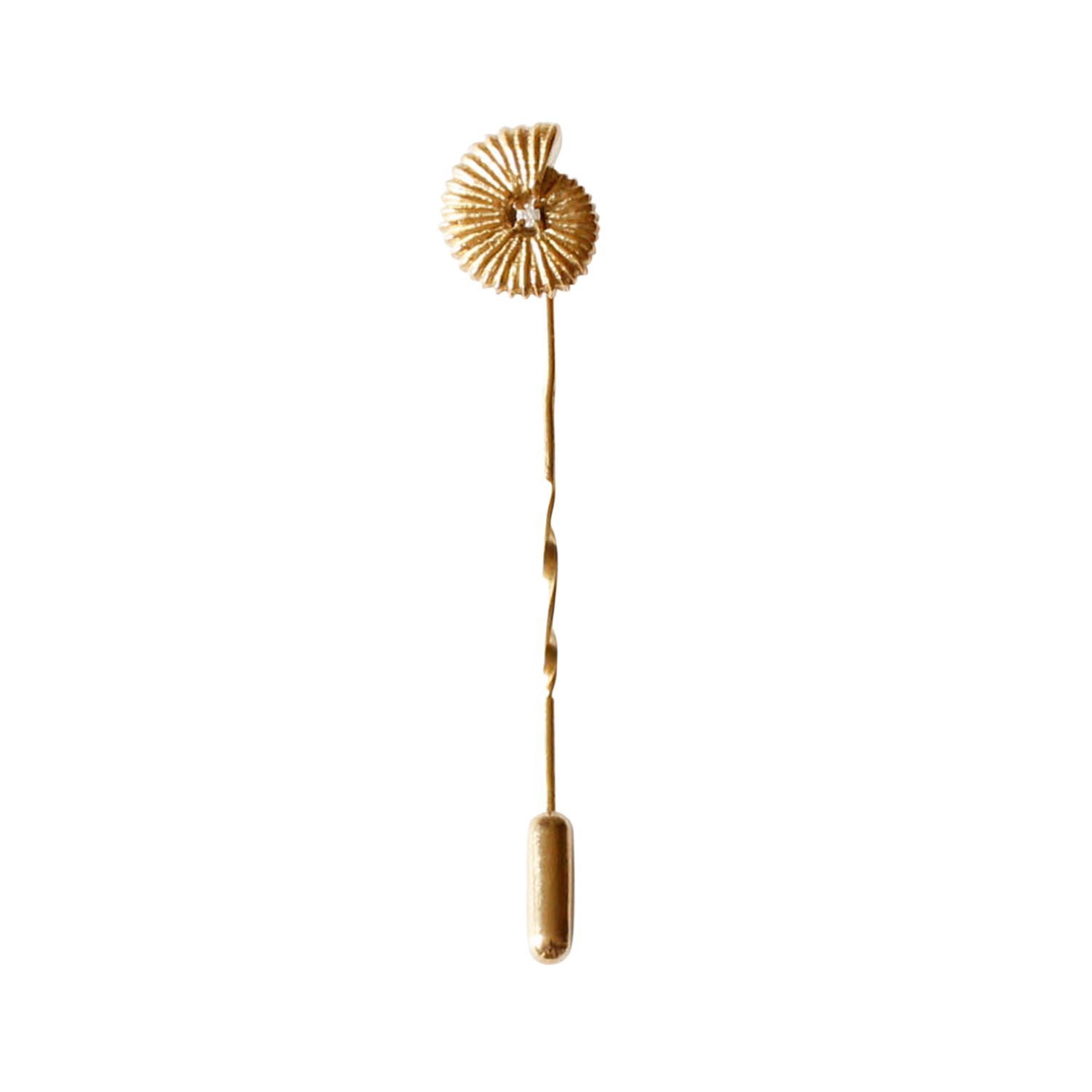 Lee Renee Men's Ammonite Diamond Tie Pin –twist Tie Pin – Gold In Gold