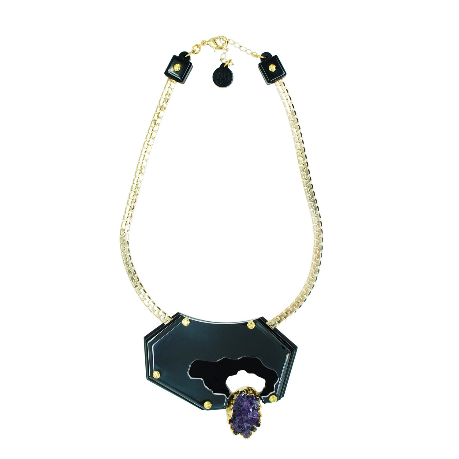 Gissa Bicalho Women's Handmade Acrylic Necklace Short Relief - Black In Gold