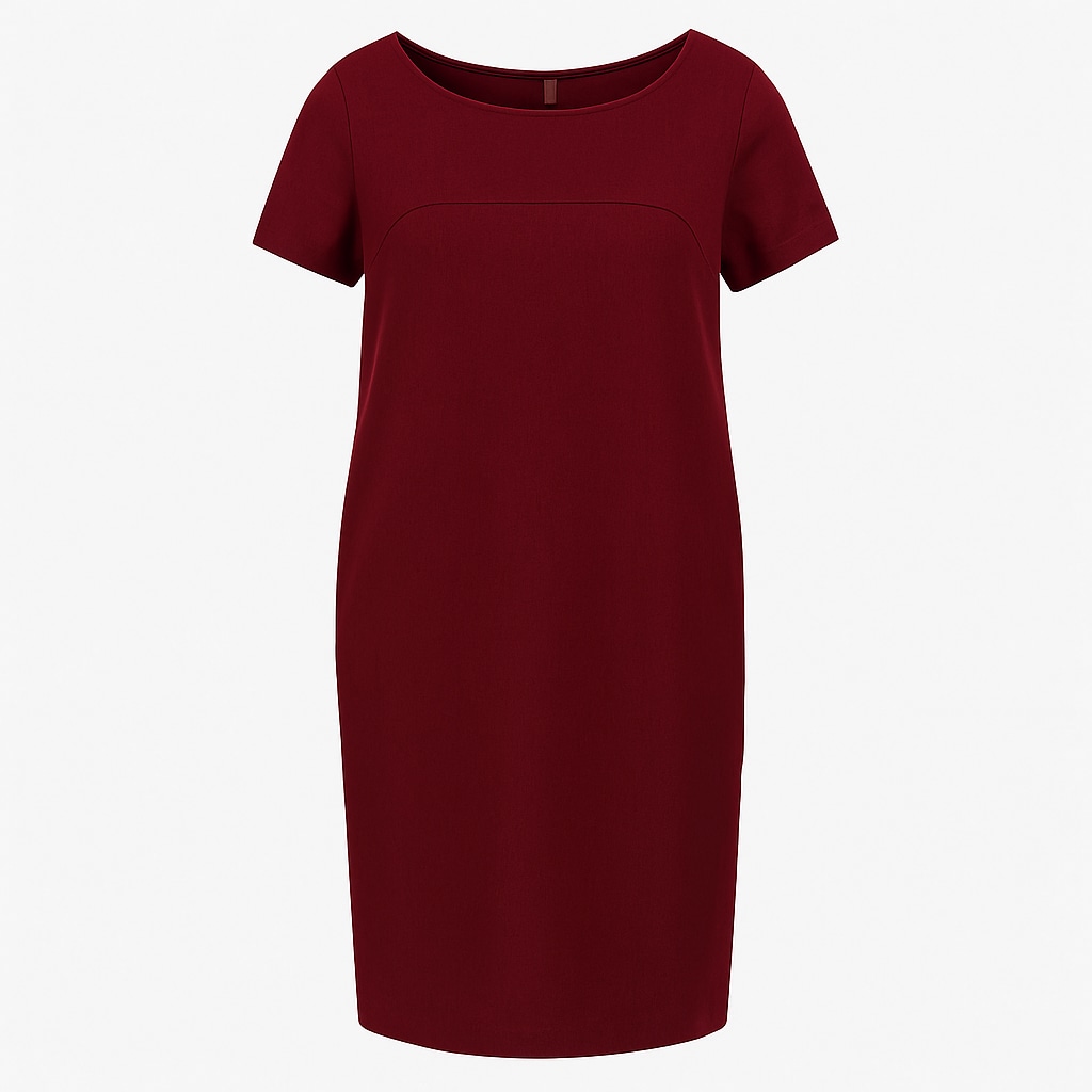 Conquista Women's Red Wine Sack Style Punto Di Roma Short Sleeve Dress