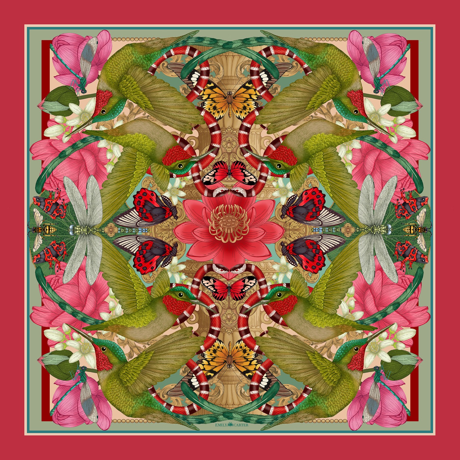 Emily Carter Women's The Hummingbird & Lotus Silk Scarf - L