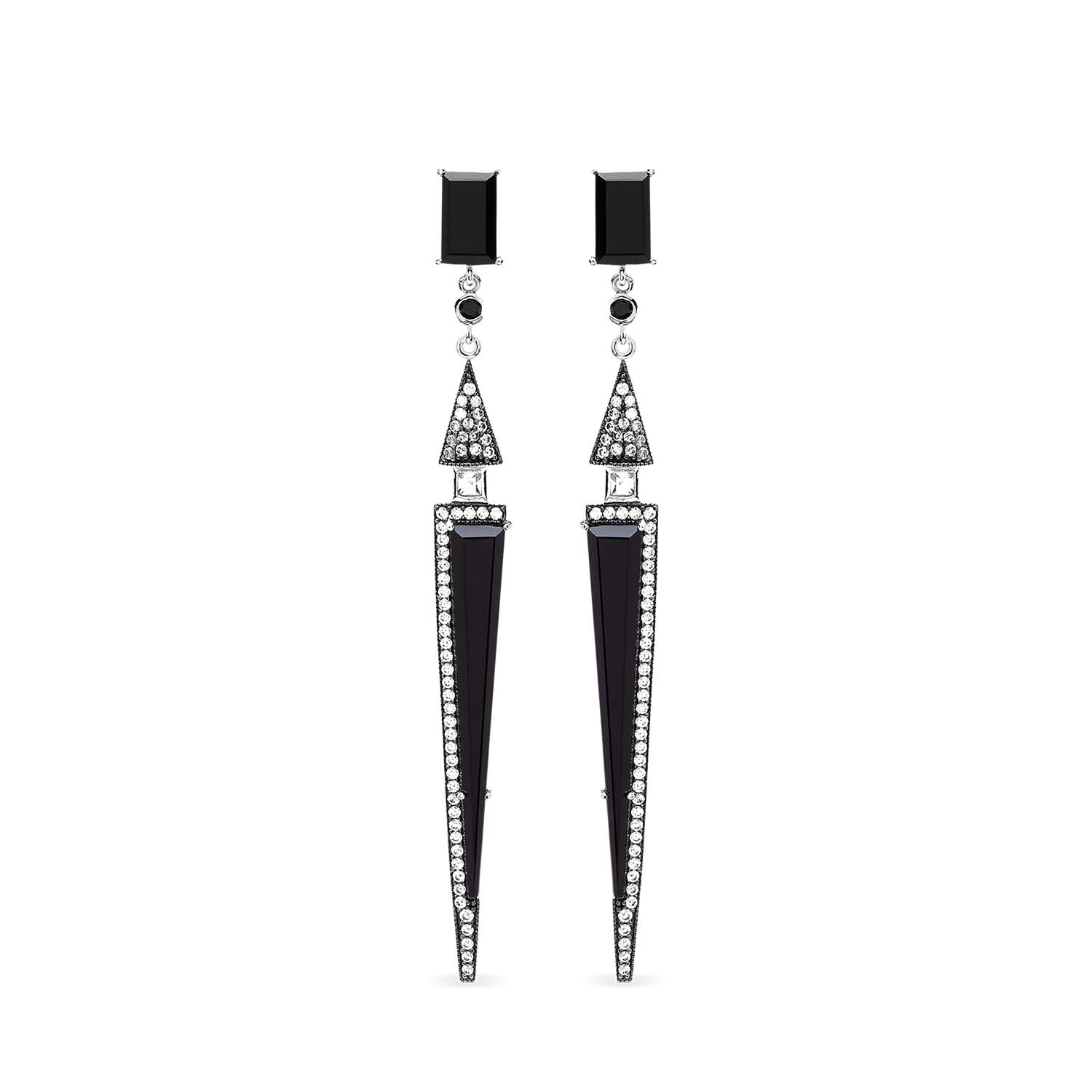Sally Skoufis Women's White / Black / Silver Light Earrings With Natural Black Diamond & Man Made Cz Diamond Stimu In Multi