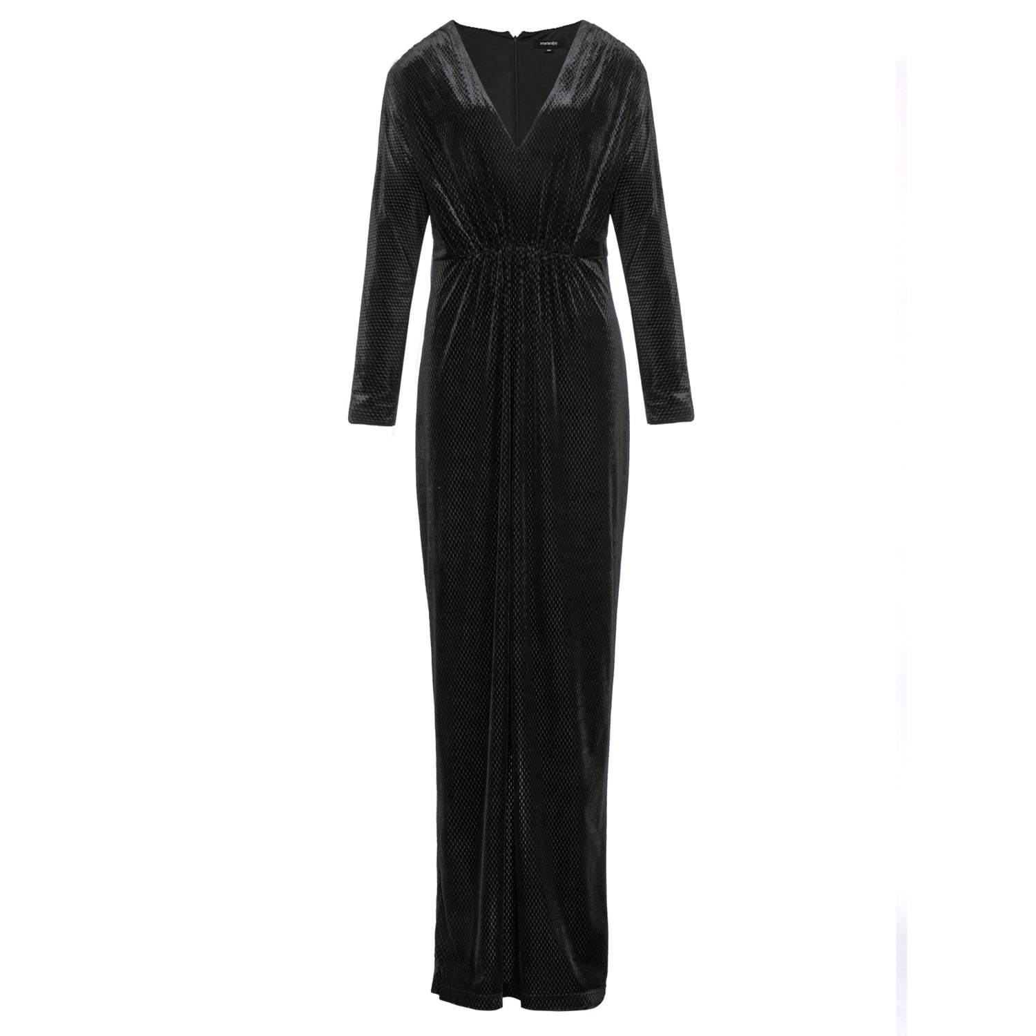 Smart And Joy Women's Black Textured Velvet V-neck Maxi Dress In Black