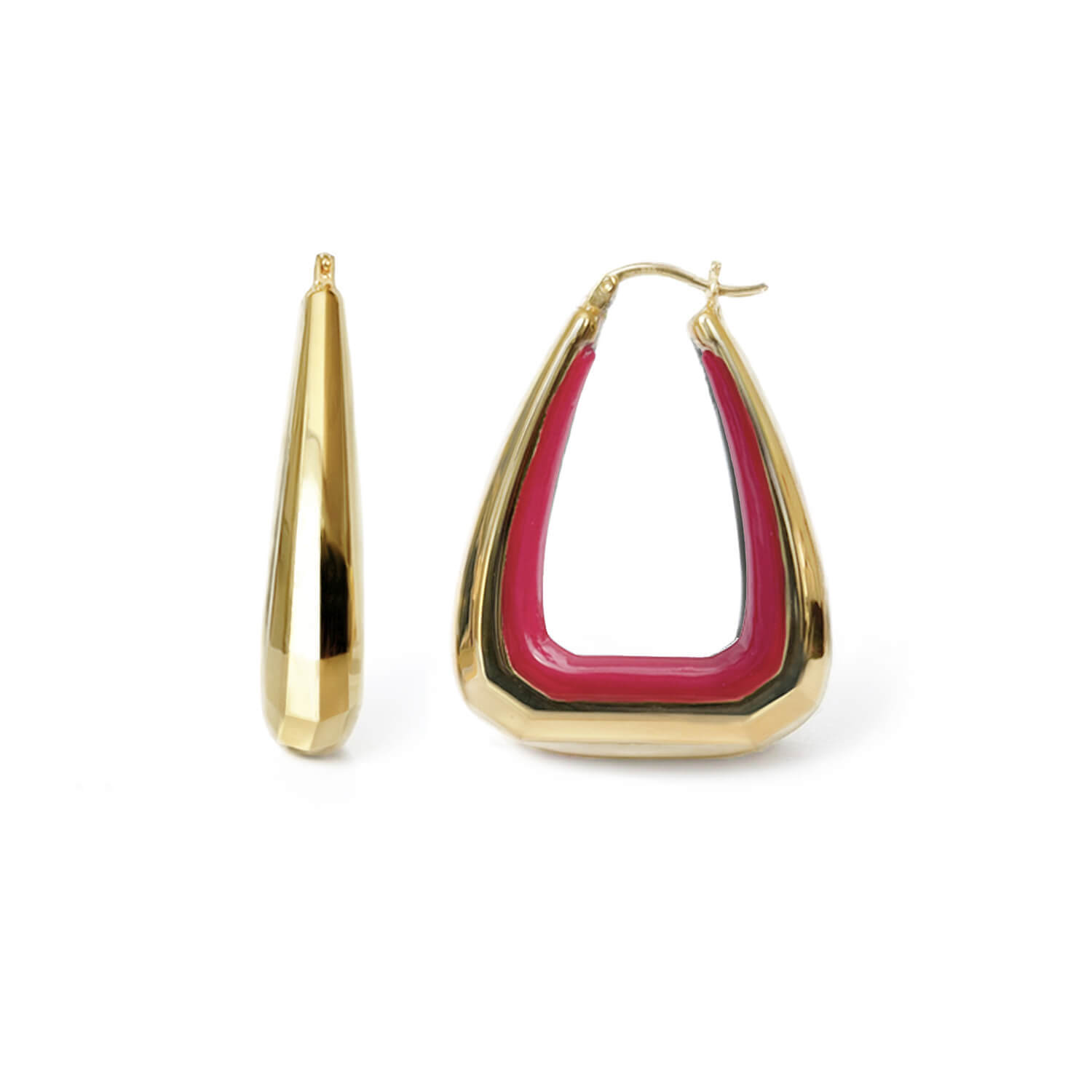 Gold & Honey Women's Pink / Purple / Gold Triangle Gem Cut Hoop Earrings In Pink Flamingo