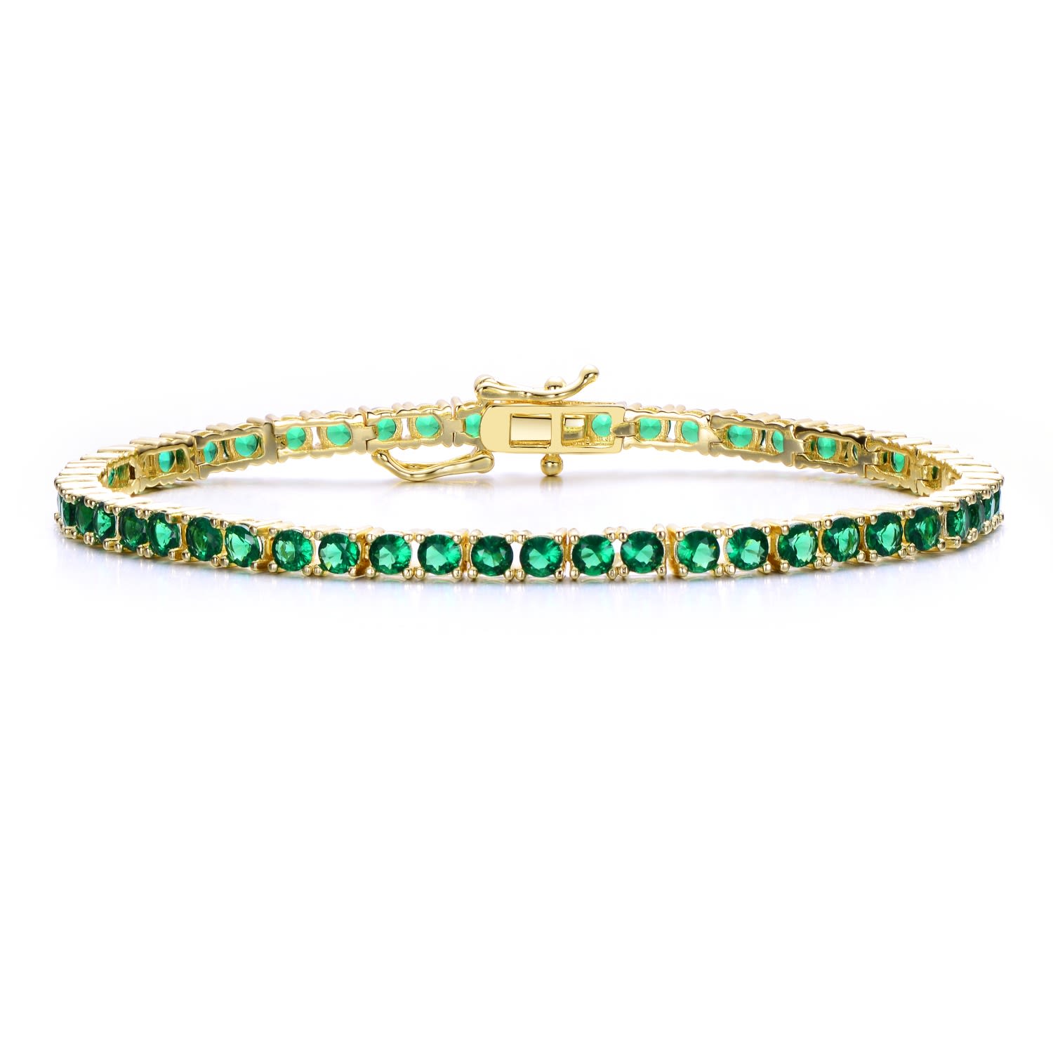 Women’s Green Classic Sterling Silver 14K Gold Plated Emerald Cubic Zirconia Tennis Bracelet Genevive Jewelry