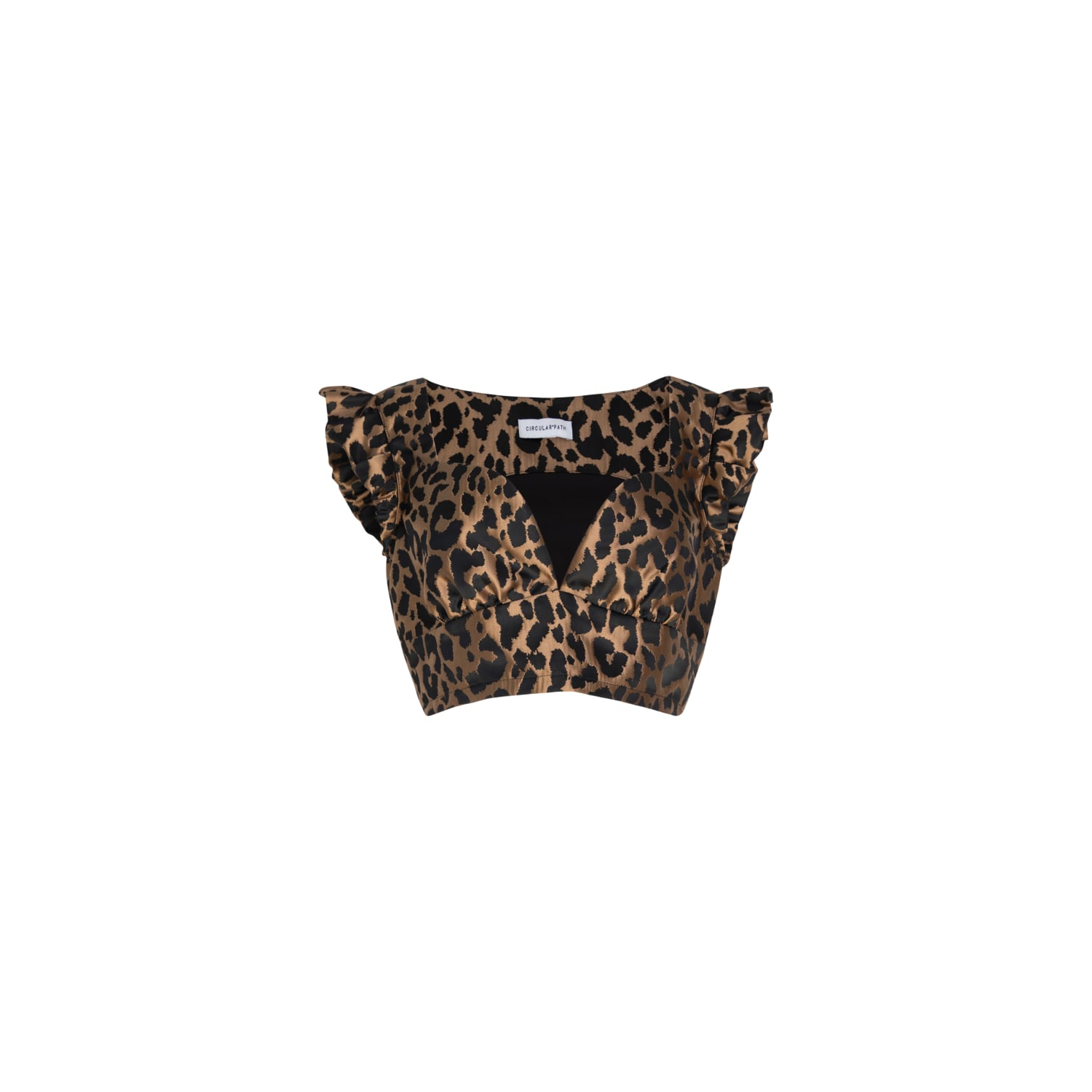 Circular Path Women's Black / Gold Crop Bustier Mini Puff Cap Sleeve Top - Leopard In Brown