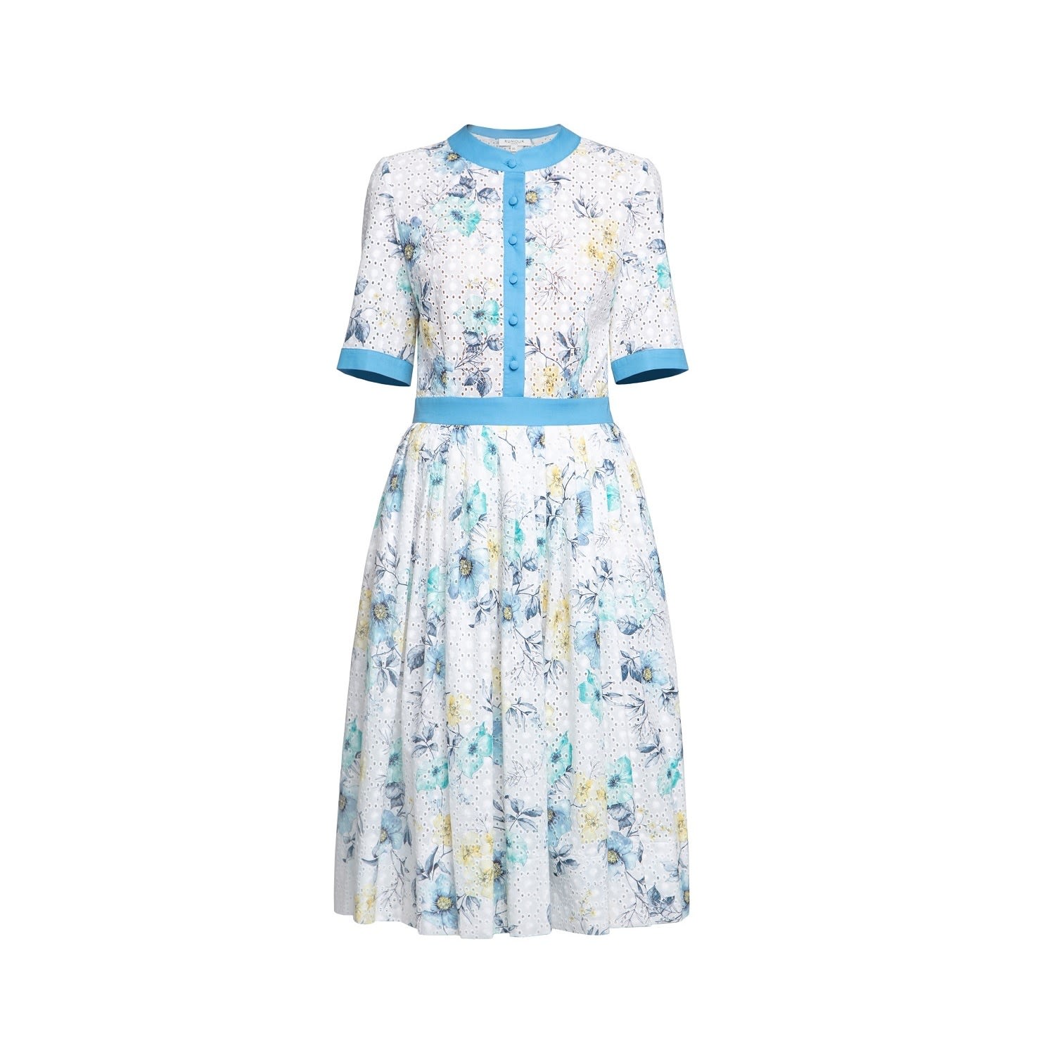 Women's Toscana Floral Print Broderie Anglaise Midi Dress In Blue | Large | Rumour London