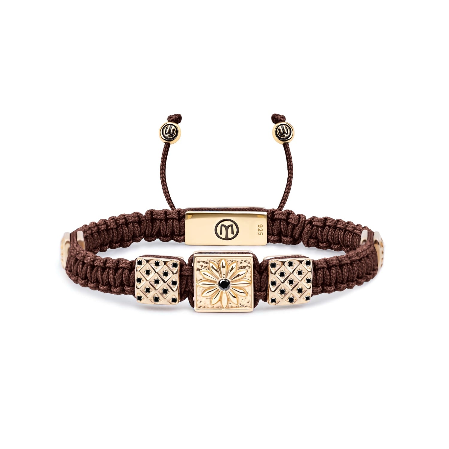 Mahigan Women's Brown / Gold Triple Macrame Bracelet In Gold - Black Moissanite, Brown String