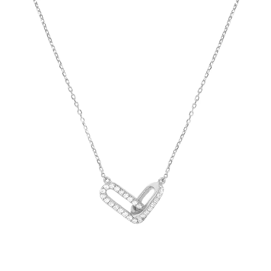 Nazzar Women's Silver Pave Cable Double Linked Pendant Necklace